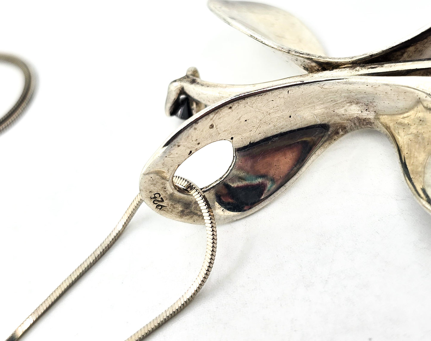 Modernist large butterfly sterling silver Iolite gemstone pendant necklace
