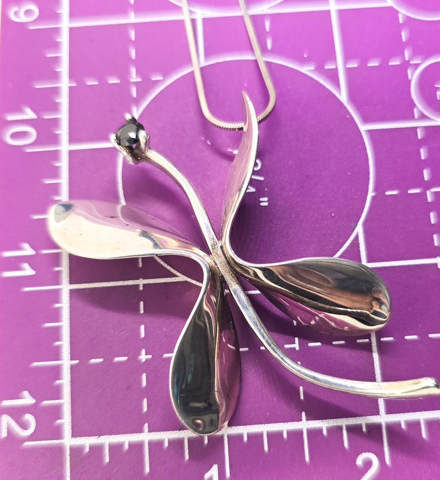 Modernist large butterfly sterling silver Iolite gemstone pendant necklace