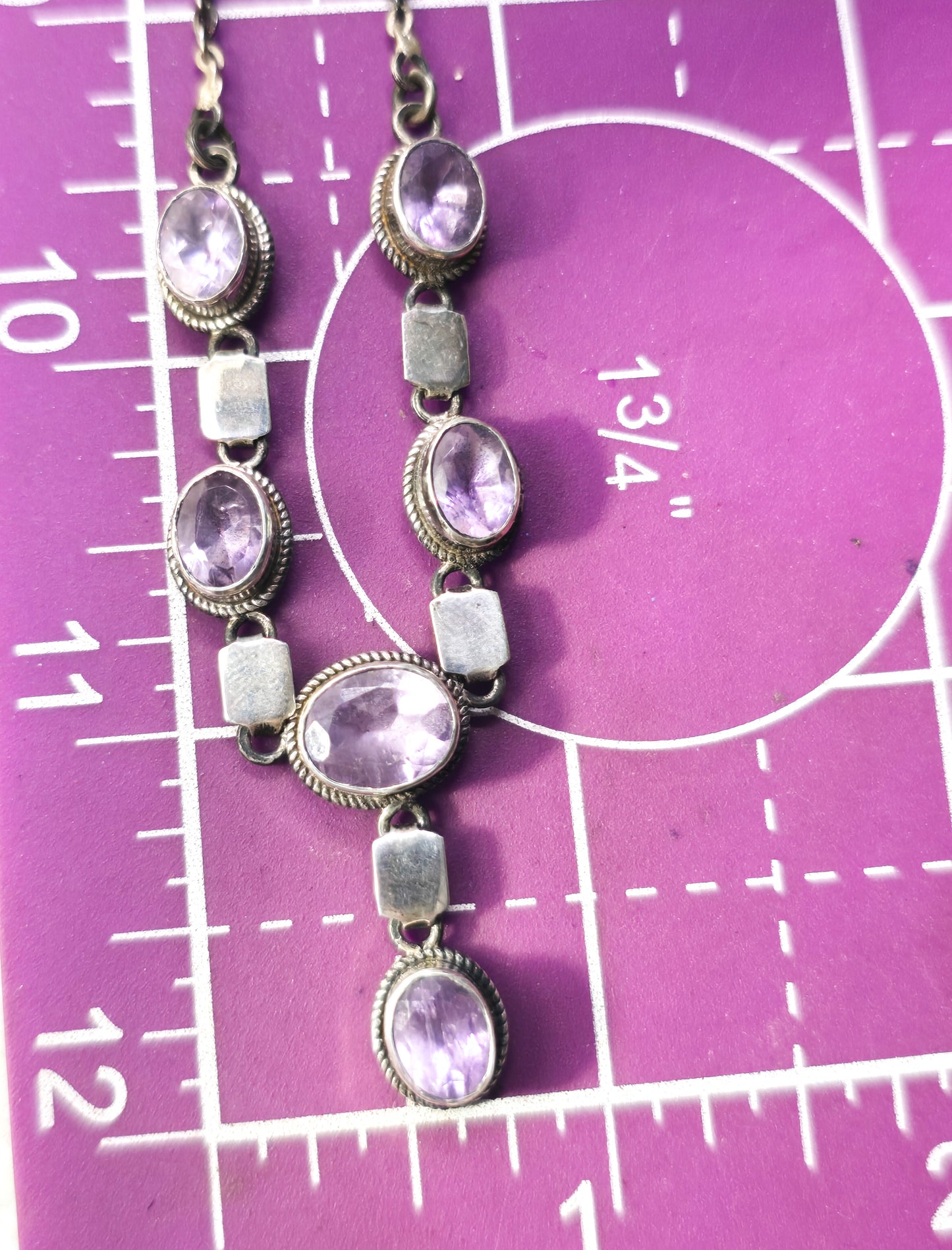 Amethyst purple gemstone sterling silver vintage Y statement necklace
