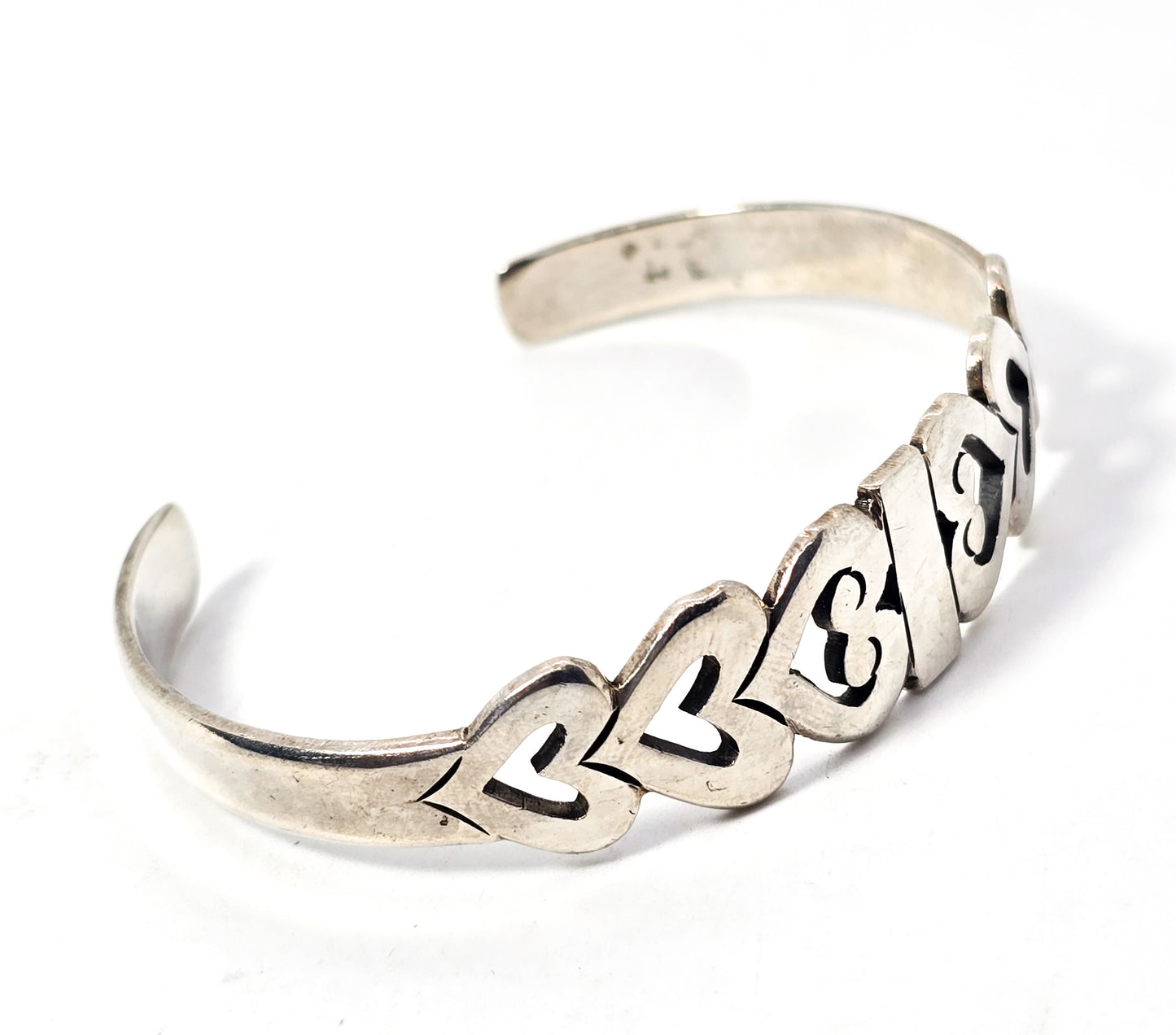 Mexican Taxco solid sterling silver vintage double heart bangle bracelet