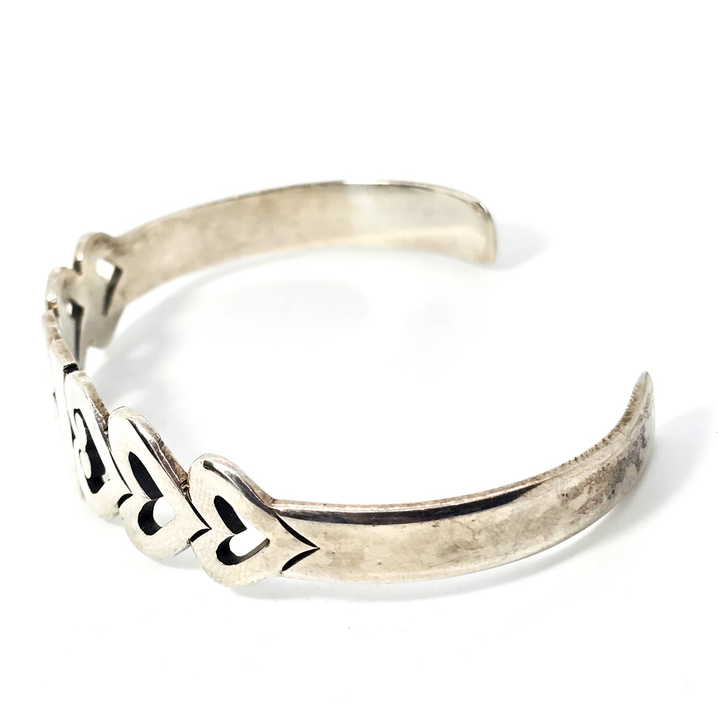 Mexican Taxco solid sterling silver vintage double heart bangle bracelet