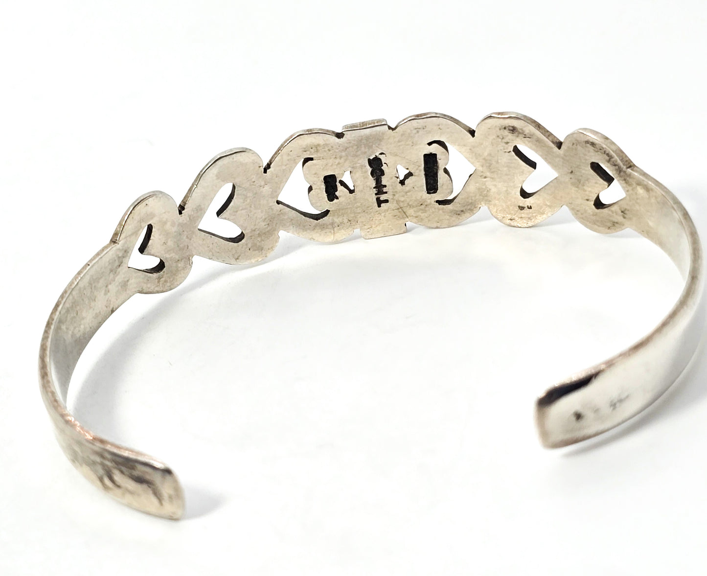 Mexican Taxco solid sterling silver vintage double heart bangle bracelet