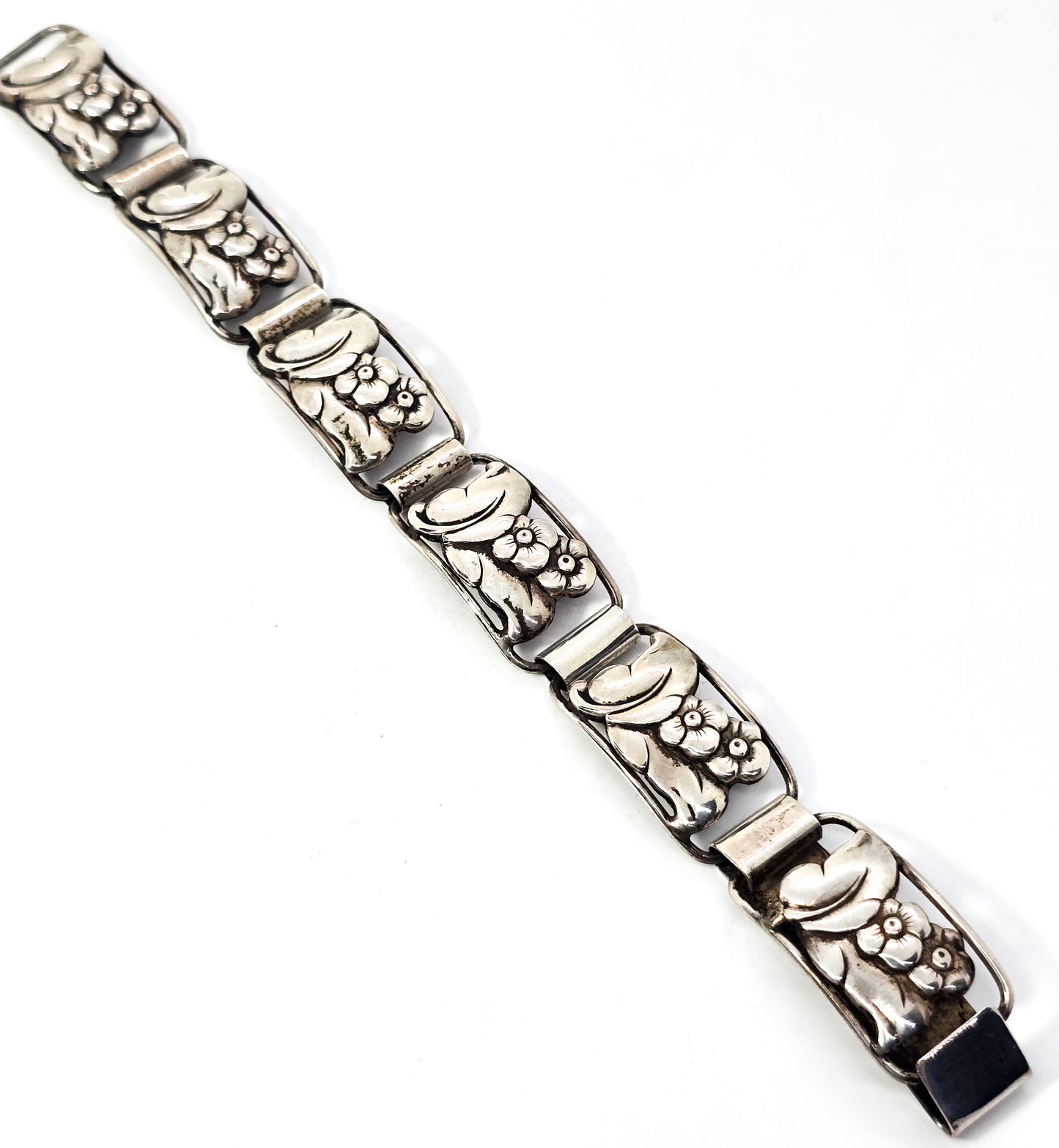 F. B. Rathche Silver 830S vintage flower panel Bracelet Modernist Denmark