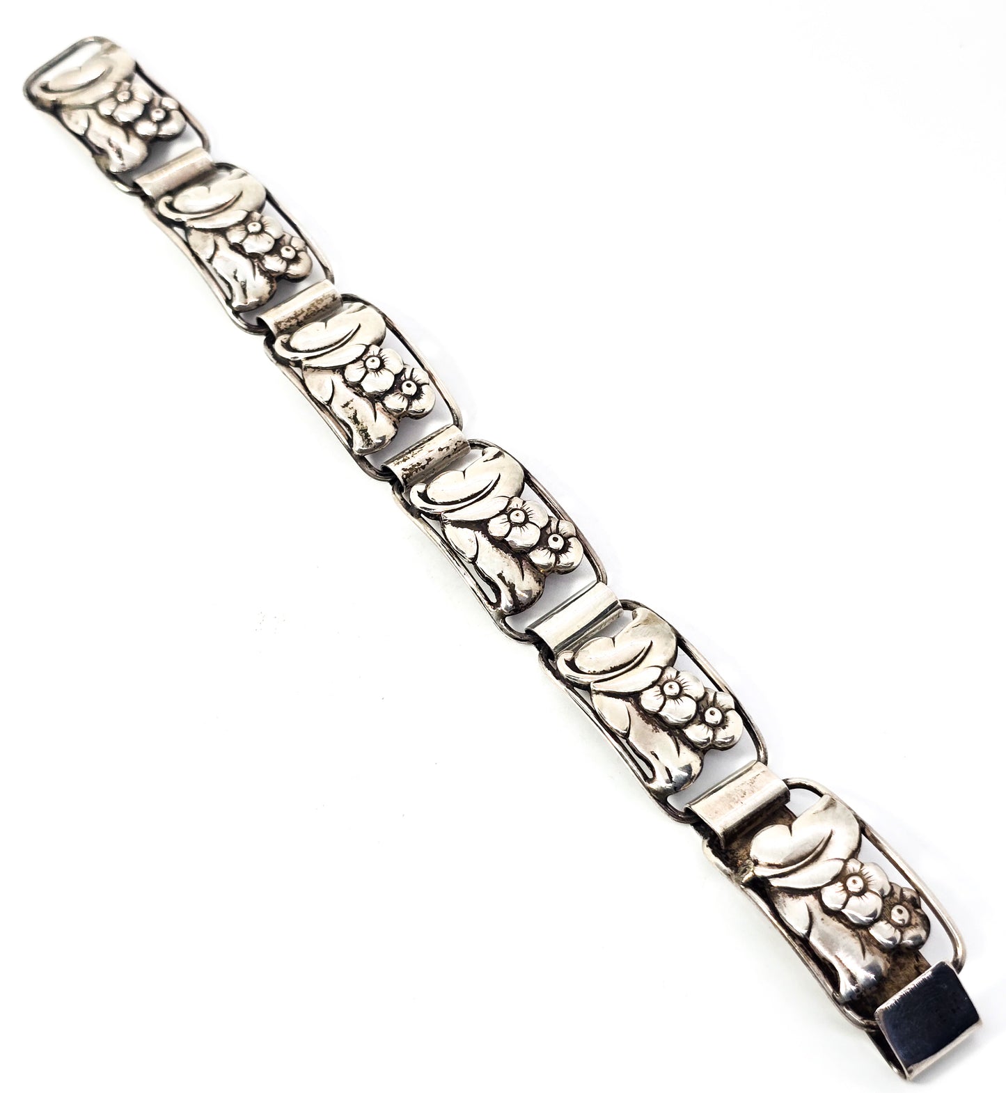 F. B. Rathche Silver 830S vintage flower panel Bracelet Modernist Denmark