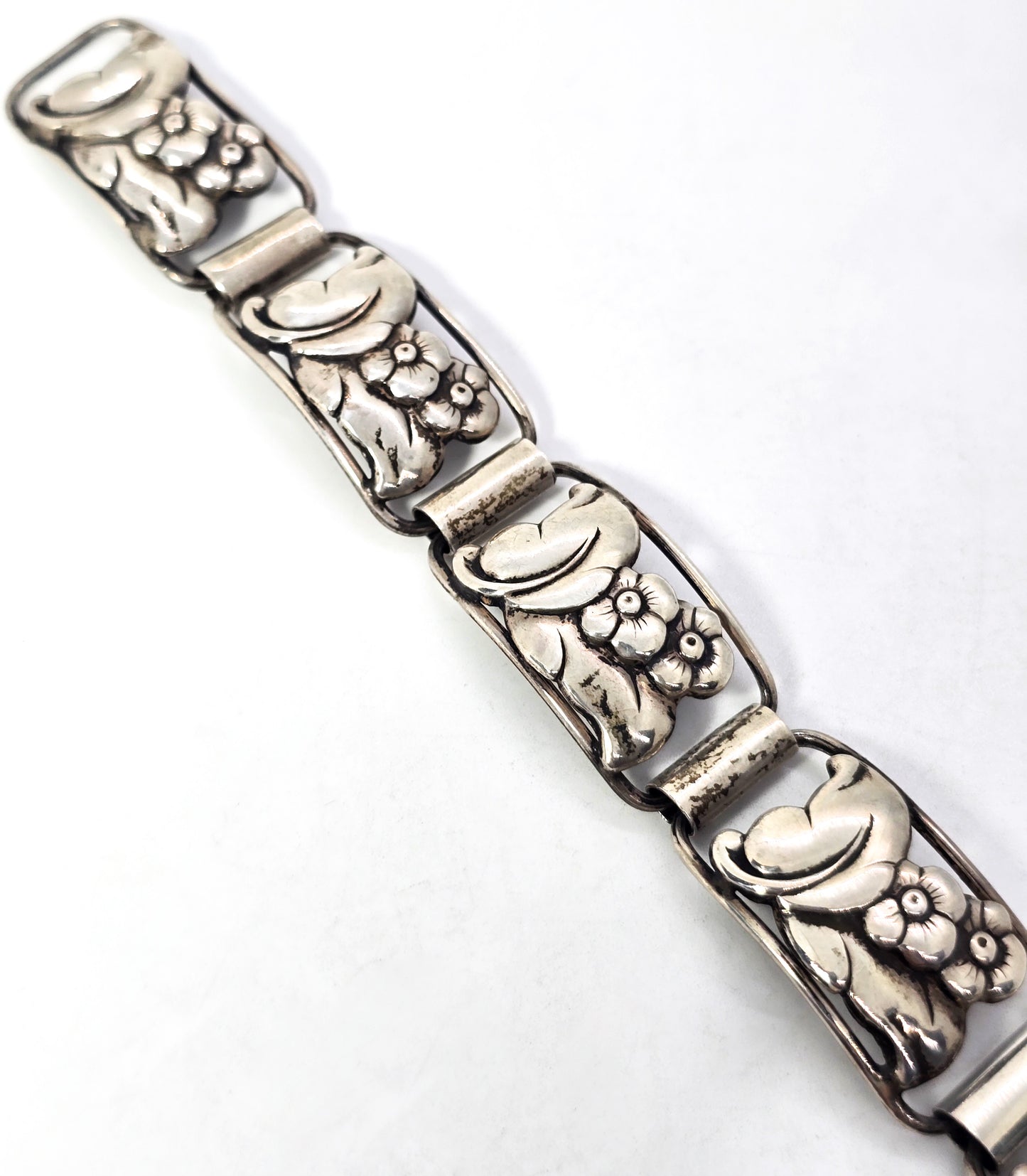 F. B. Rathche Silver 830S vintage flower panel Bracelet Modernist Denmark