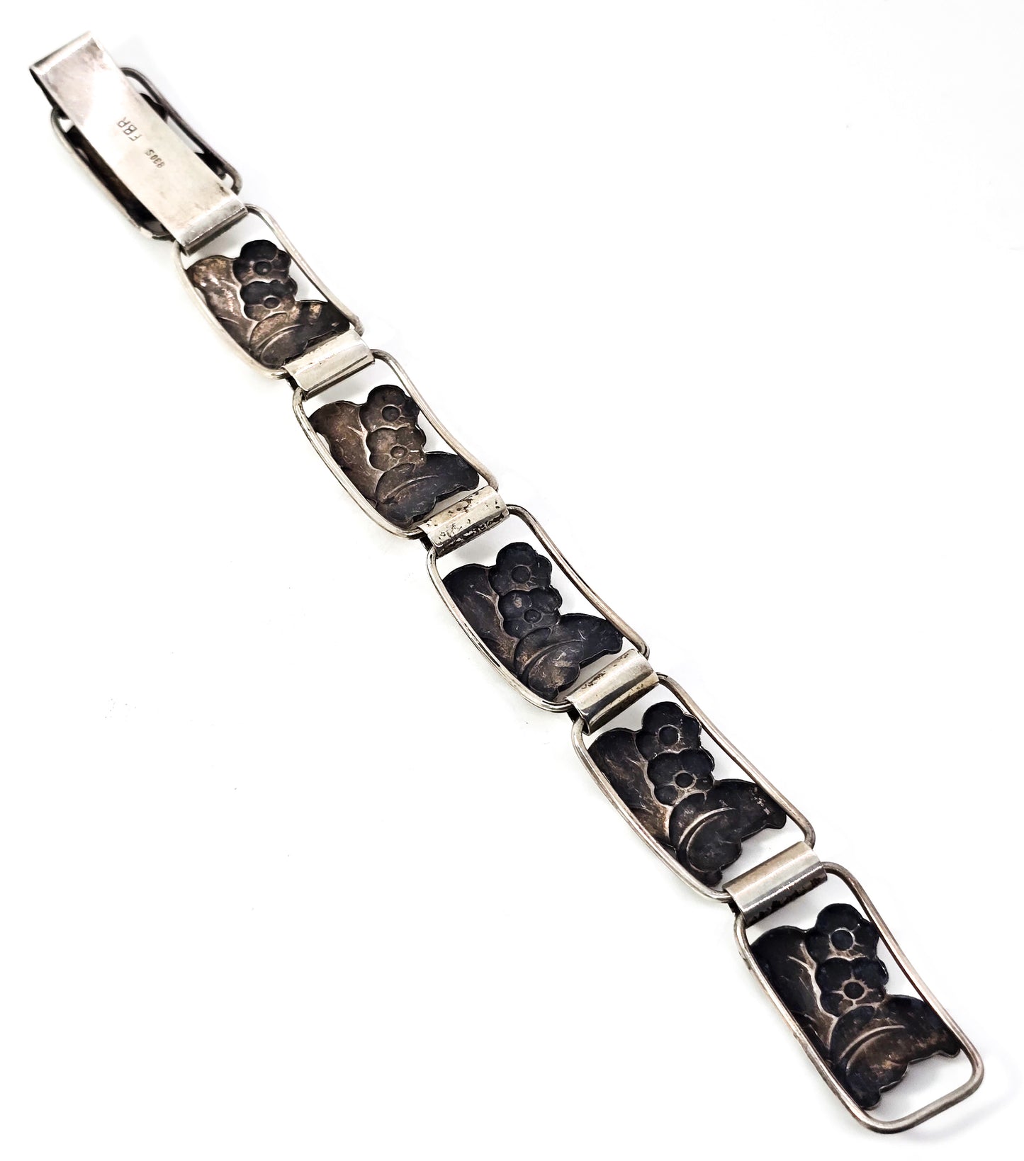 F. B. Rathche Silver 830S vintage flower panel Bracelet Modernist Denmark