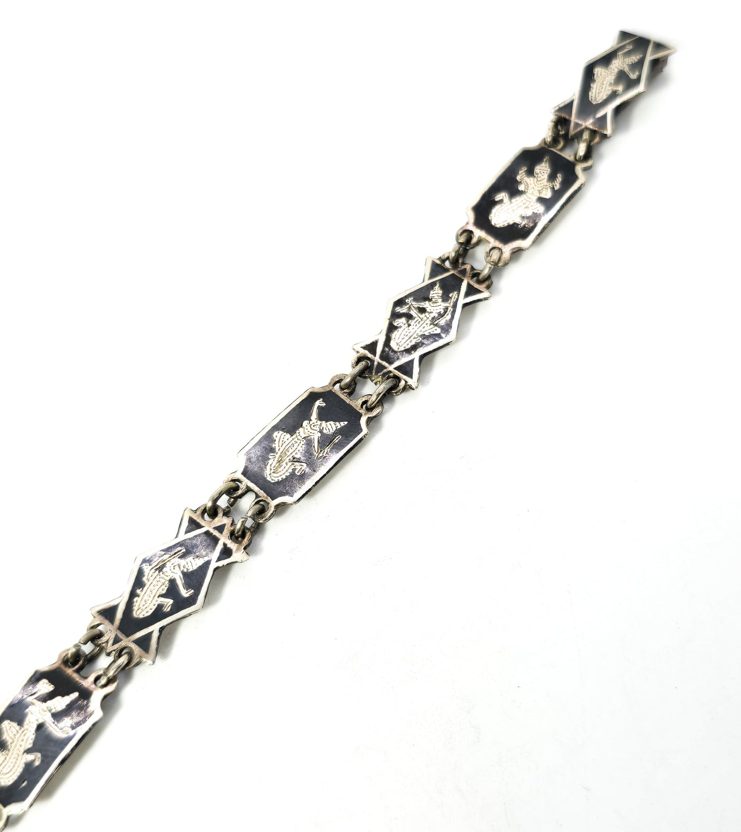 Siam Black Nielloware enamel Mekkala vintage sterling silver bracelet