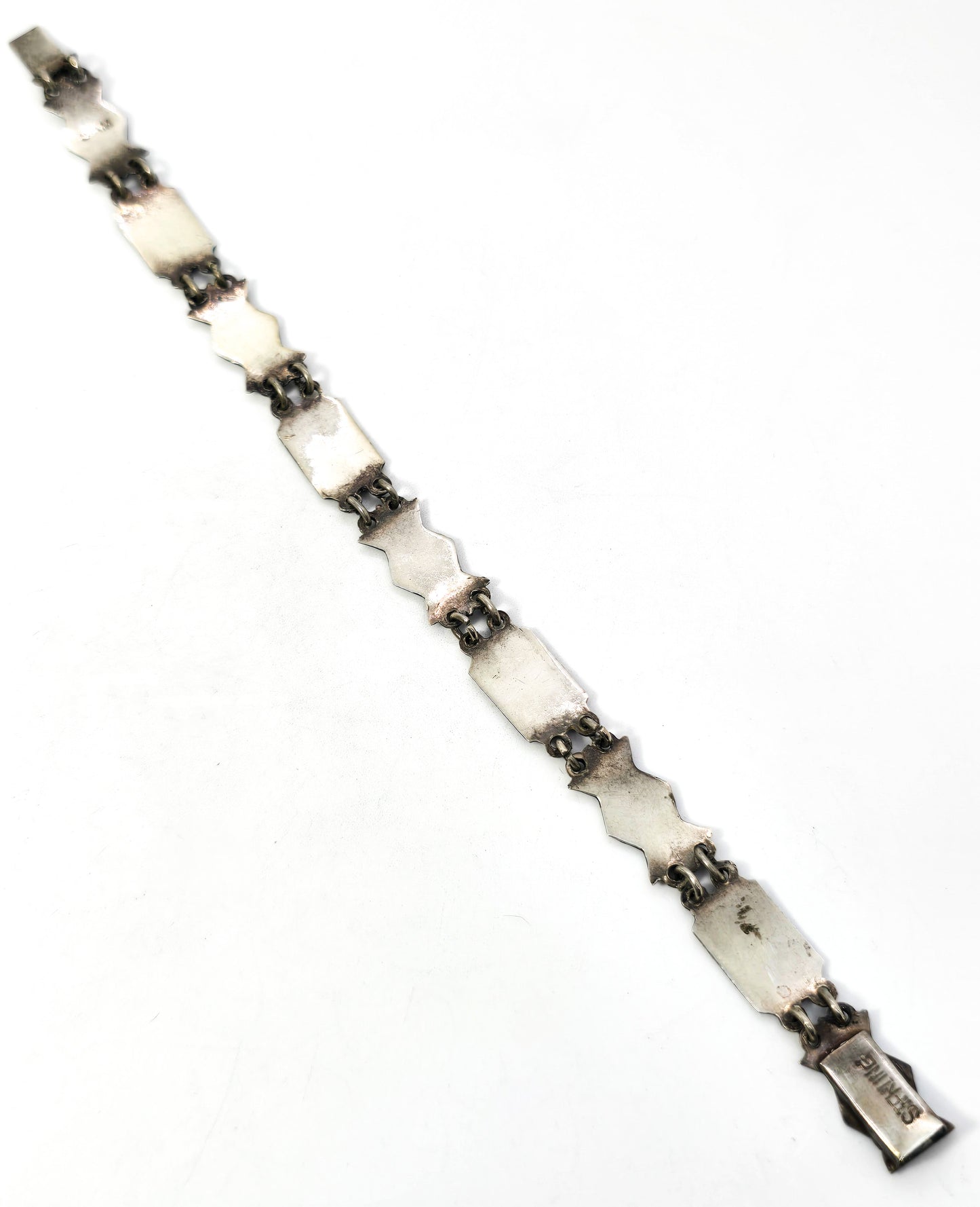Siam Black Nielloware enamel Mekkala vintage sterling silver bracelet