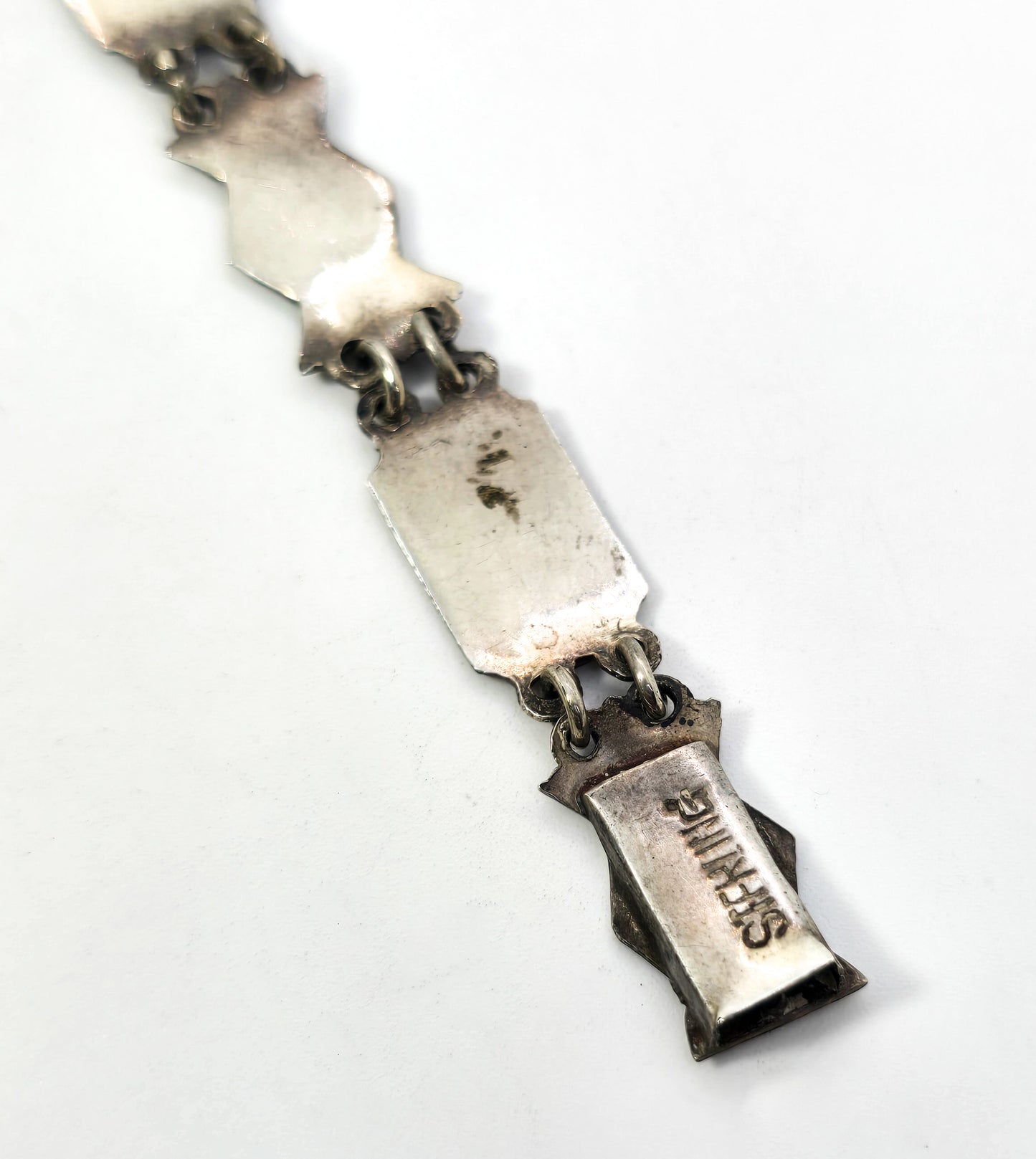 Siam Black Nielloware enamel Mekkala vintage sterling silver bracelet