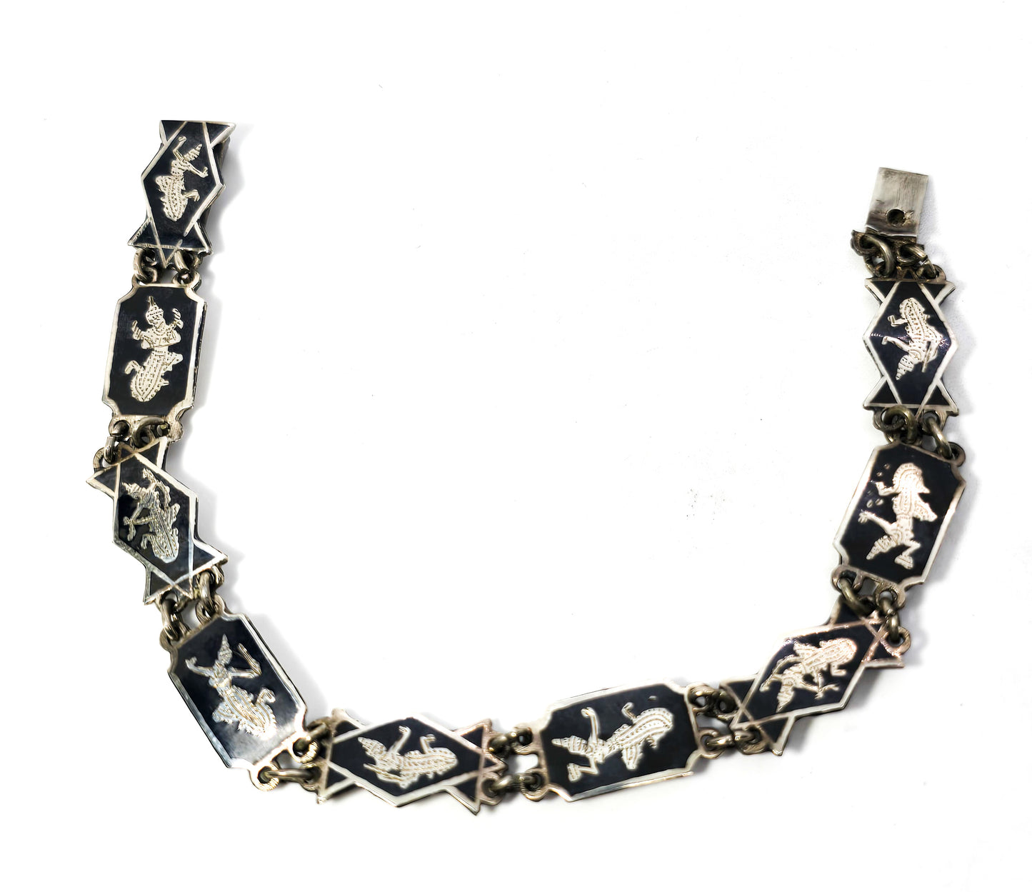 Siam Black Nielloware enamel Mekkala vintage sterling silver bracelet