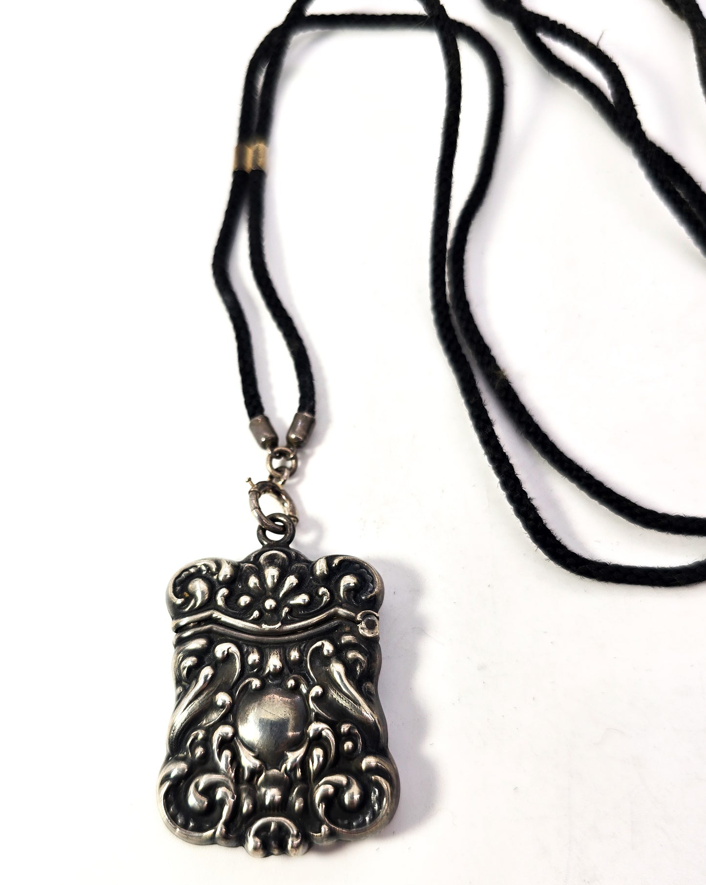 Antique Victorian braided hair mourning necklace with sterling silver vesta pendant