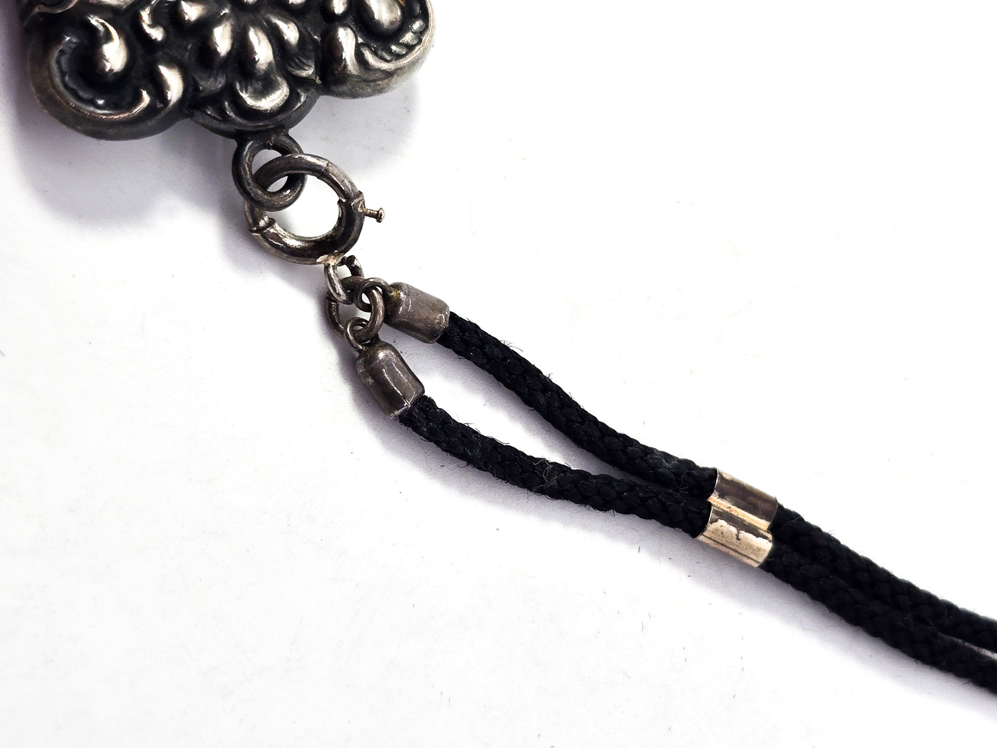 Antique Victorian braided hair mourning necklace with sterling silver vesta pendant