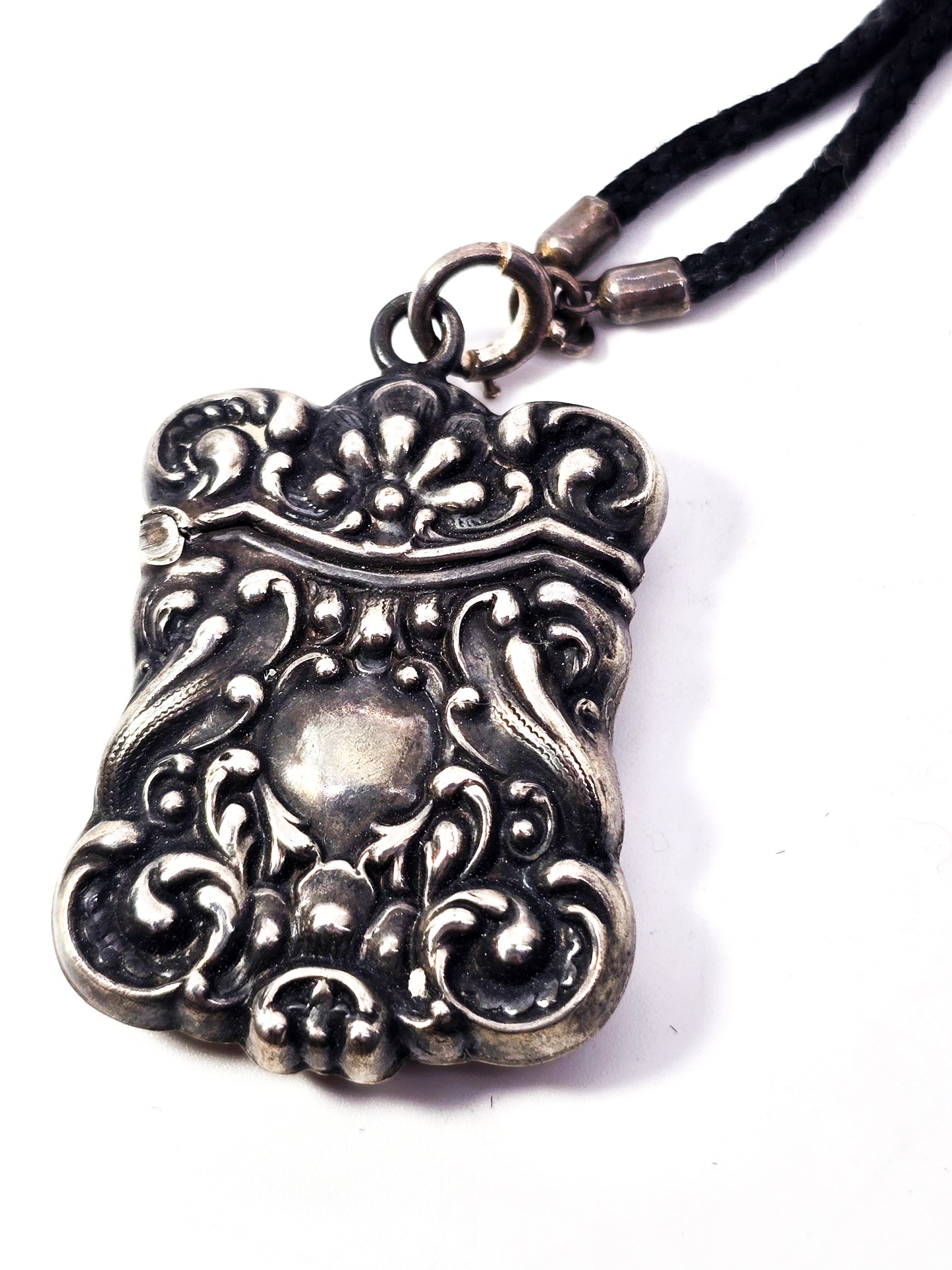 Antique Victorian braided hair mourning necklace with sterling silver vesta pendant