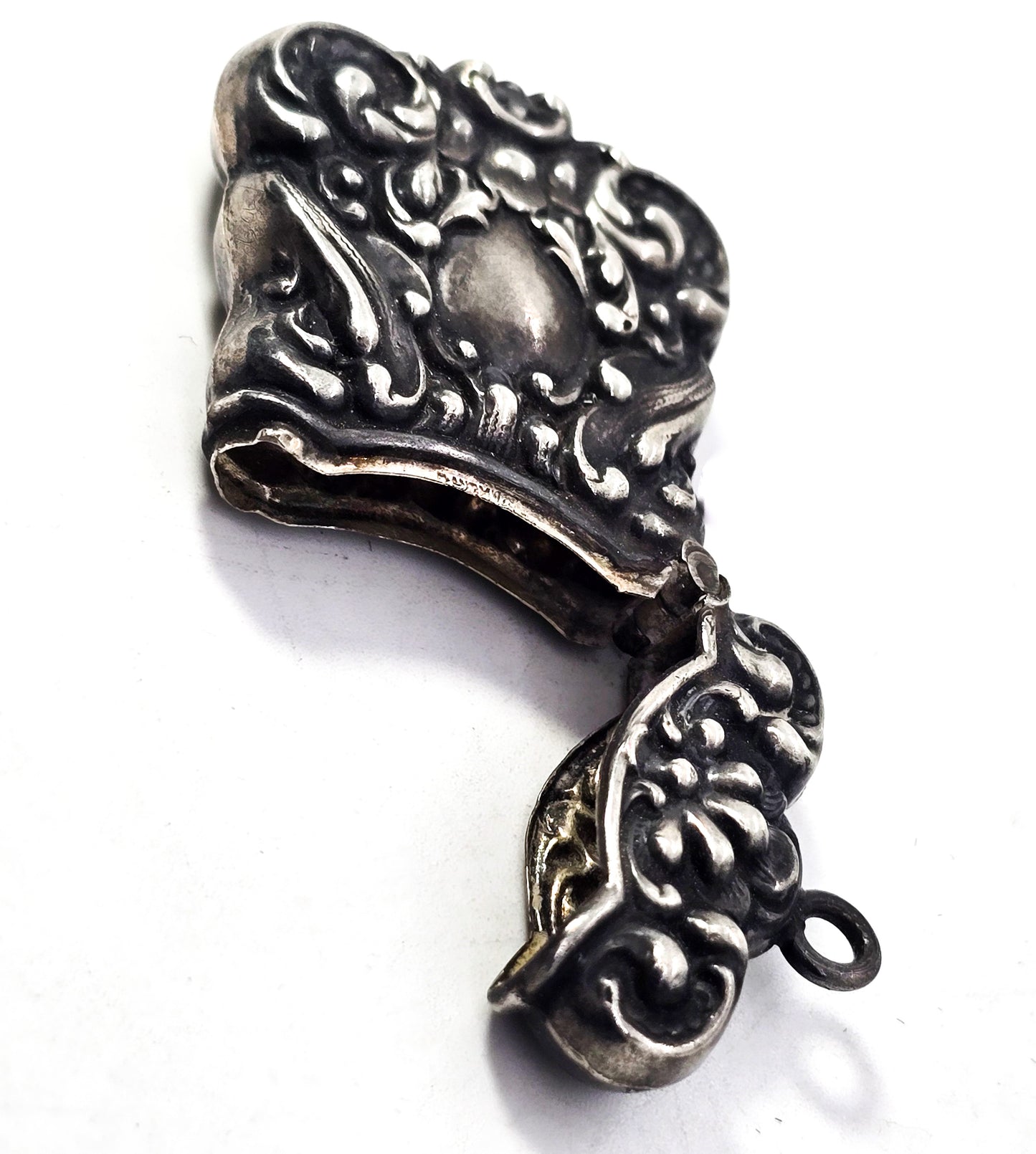 Antique Victorian braided hair mourning necklace with sterling silver vesta pendant