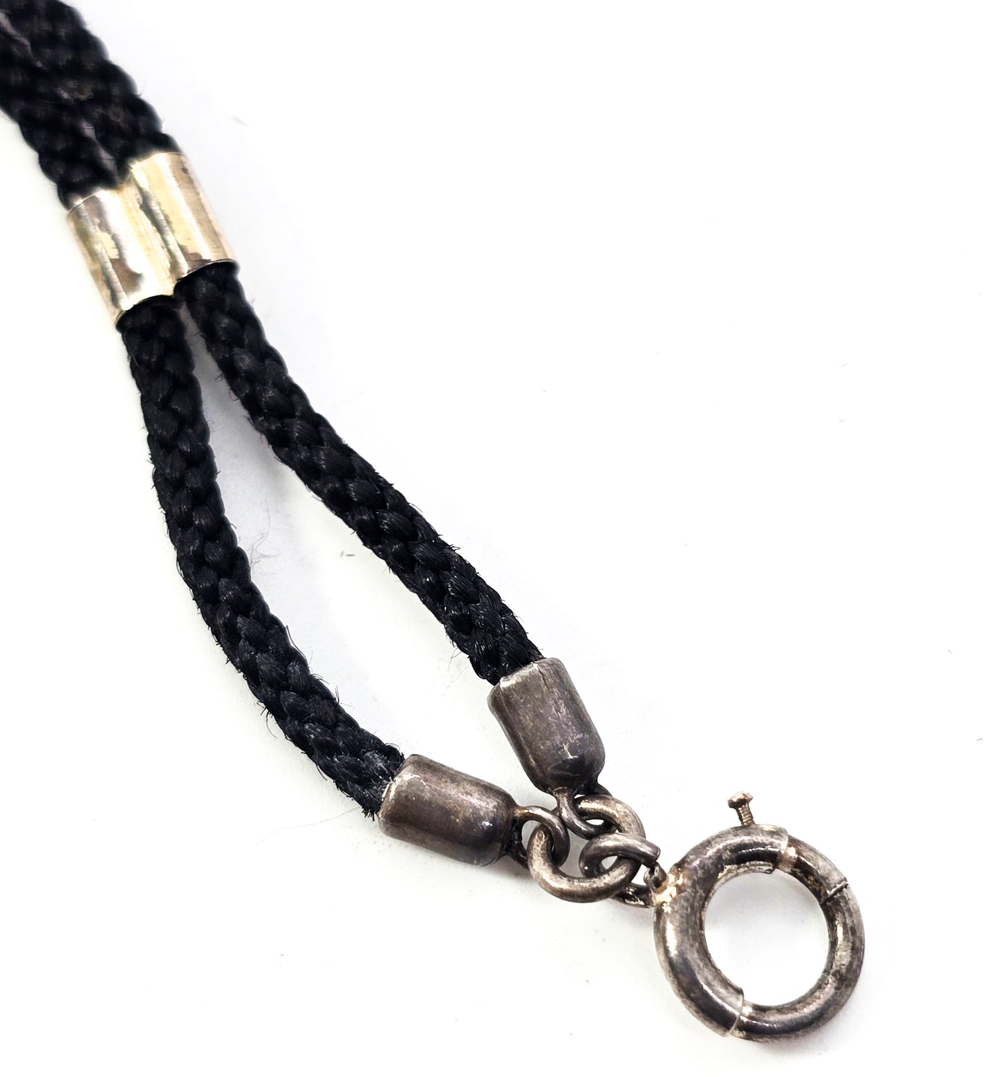 Antique Victorian braided hair mourning necklace with sterling silver vesta pendant