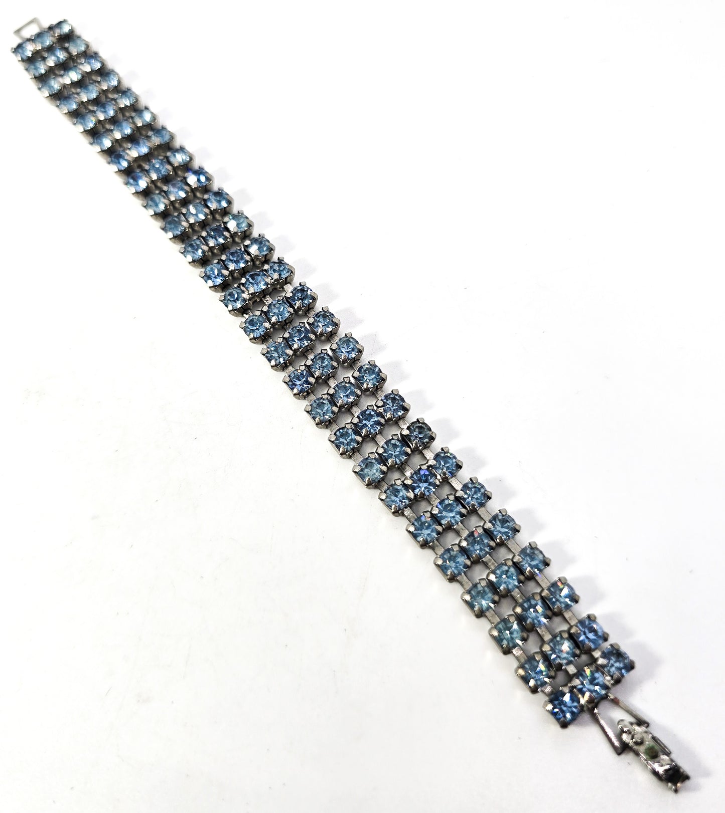 Three row light baby blue rhinestone vintage mid century tennis bracelet