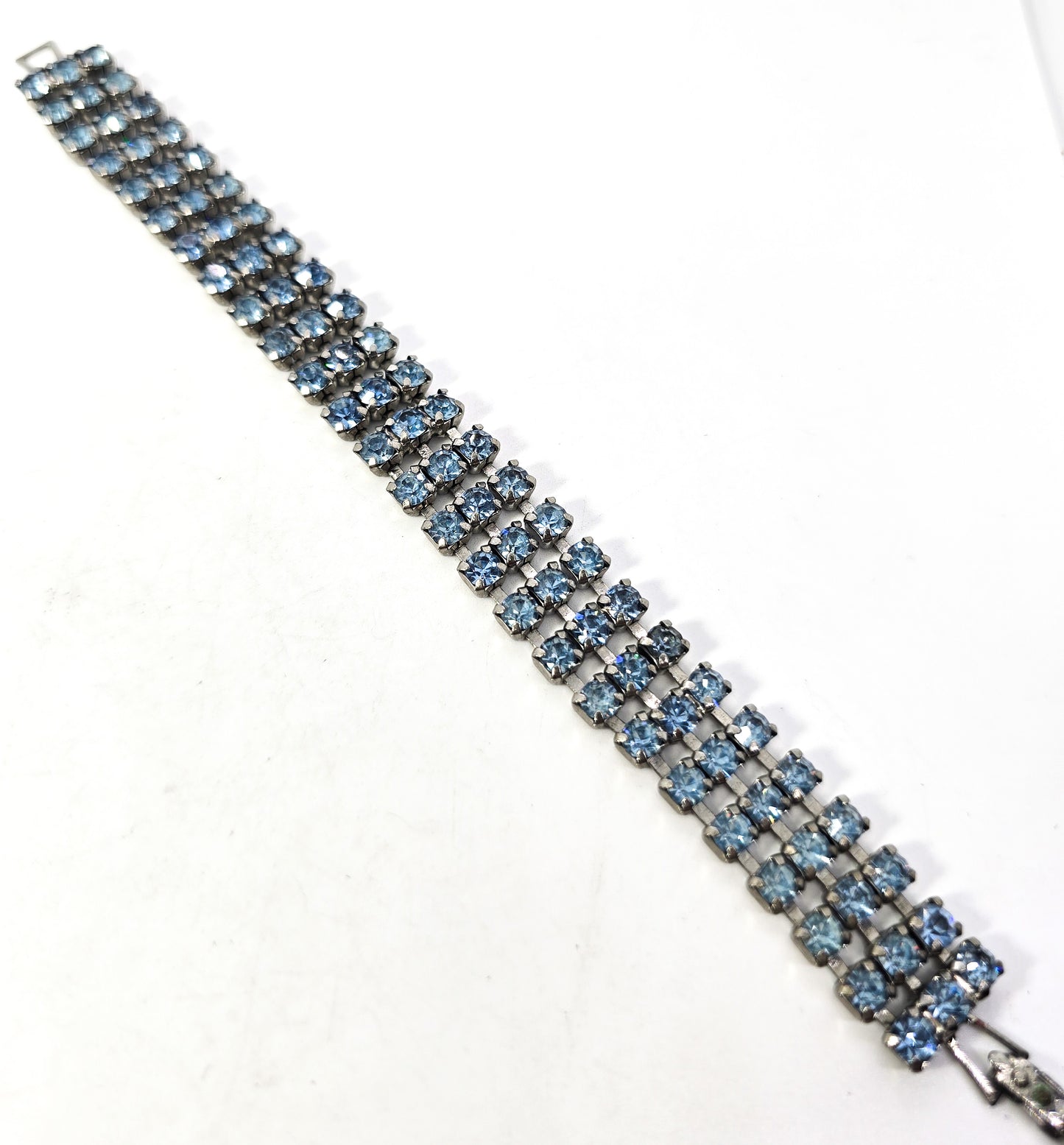 Three row light baby blue rhinestone vintage mid century tennis bracelet