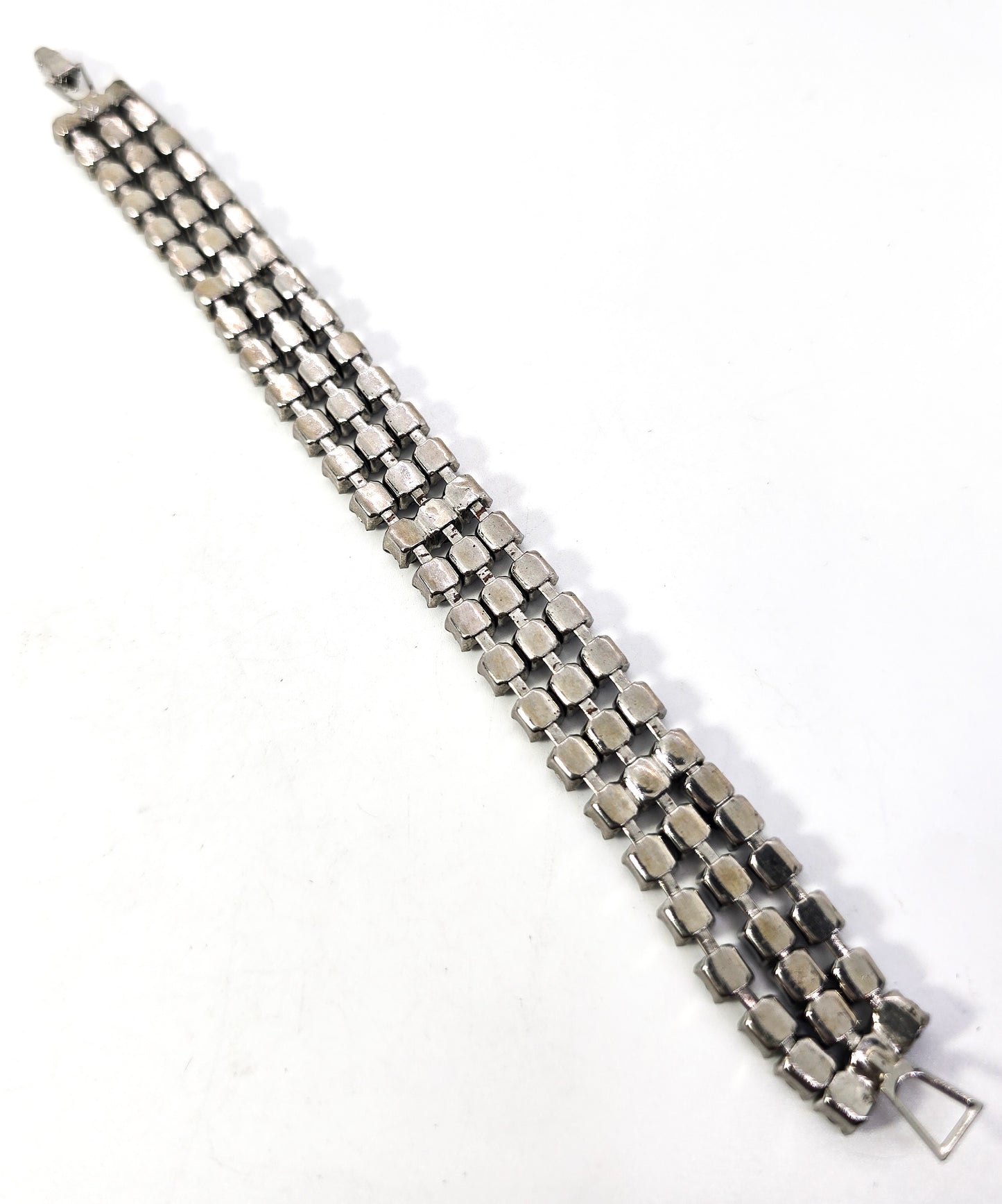 Three row light baby blue rhinestone vintage mid century tennis bracelet