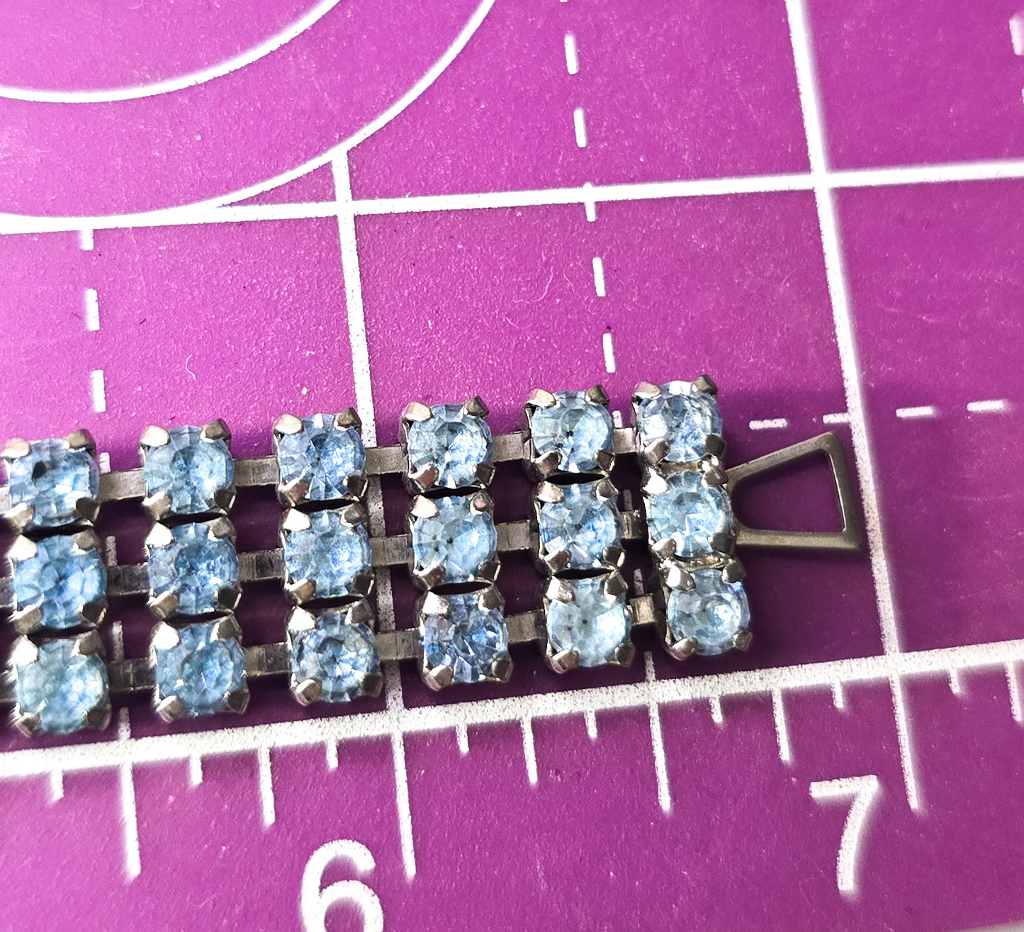 Three row light baby blue rhinestone vintage mid century tennis bracelet