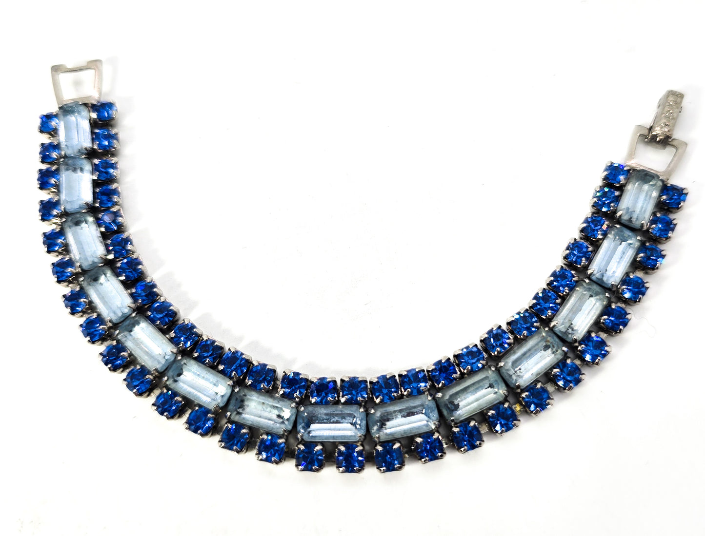 Bi colored Dark and baby blue rhinestone vintage mid century tennis bracelet