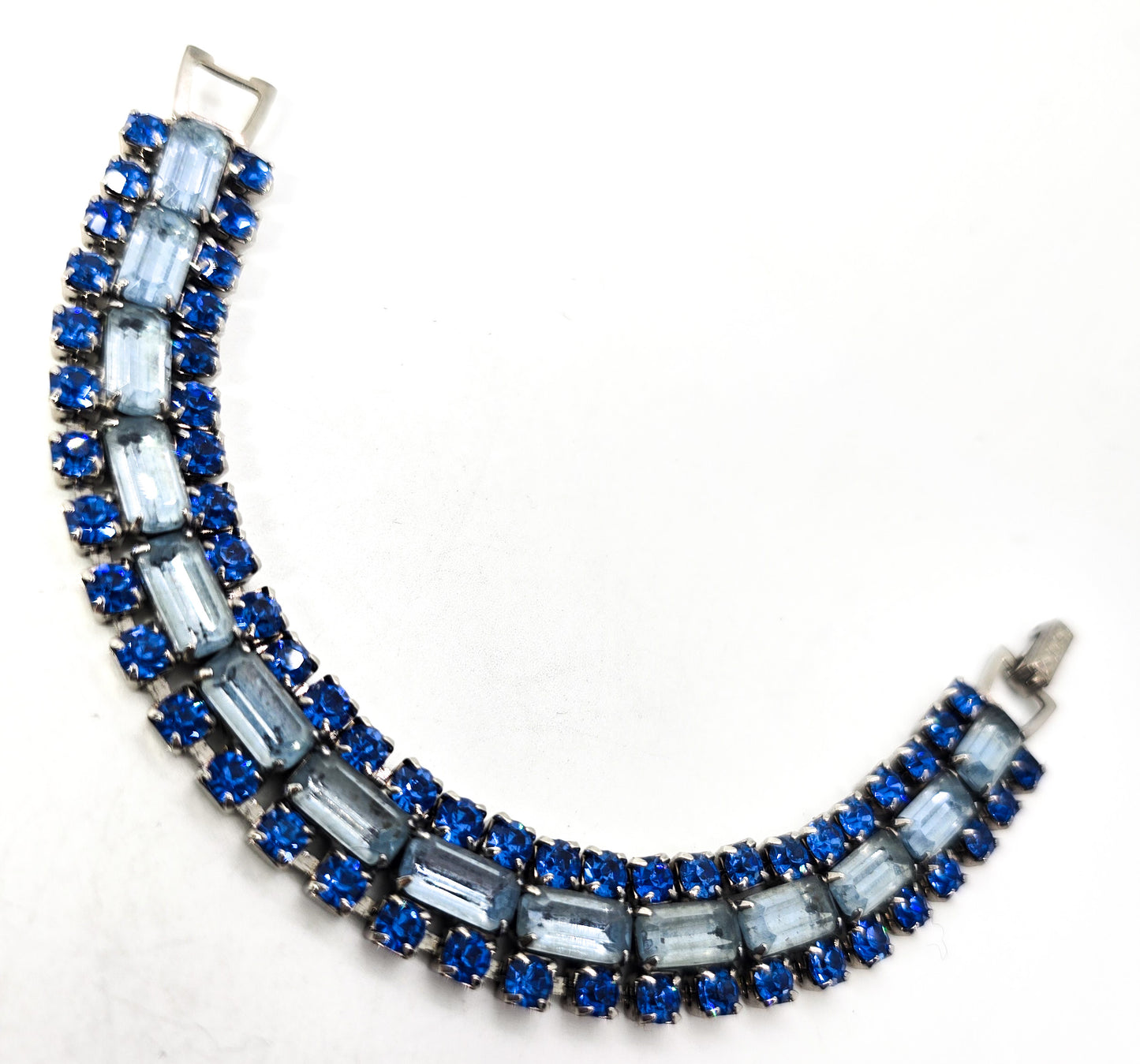 Bi colored Dark and baby blue rhinestone vintage mid century tennis bracelet