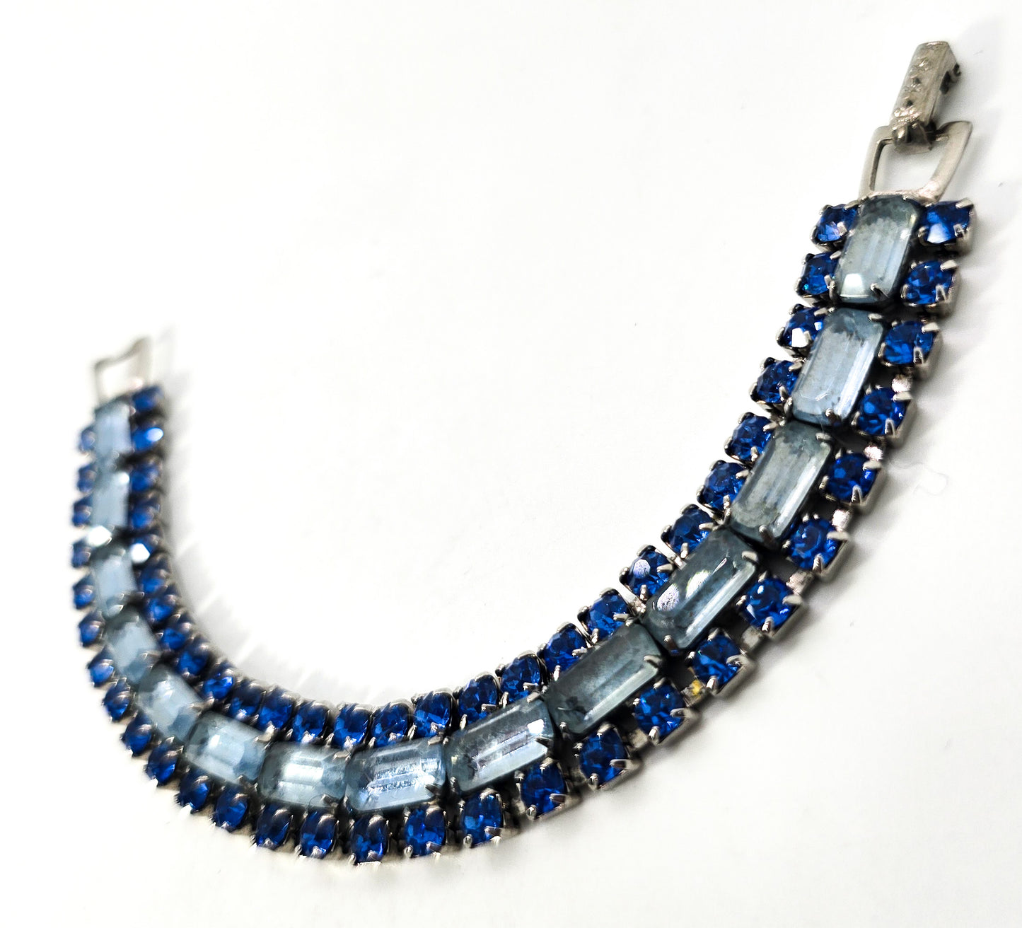 Bi colored Dark and baby blue rhinestone vintage mid century tennis bracelet