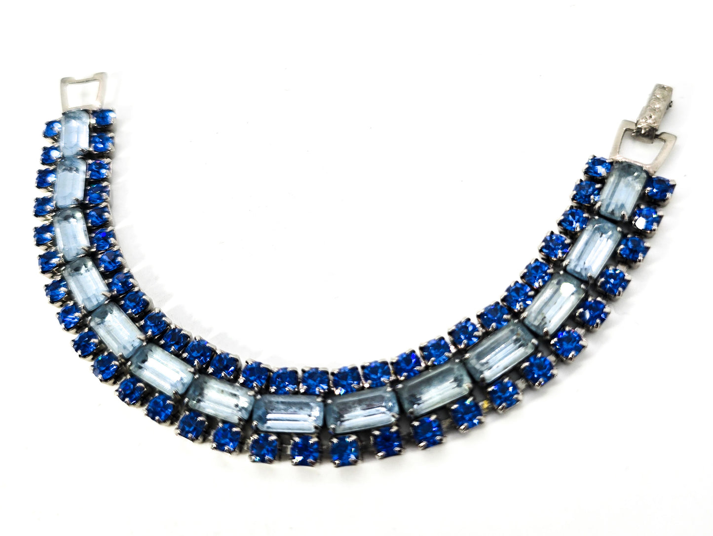 Bi colored Dark and baby blue rhinestone vintage mid century tennis bracelet