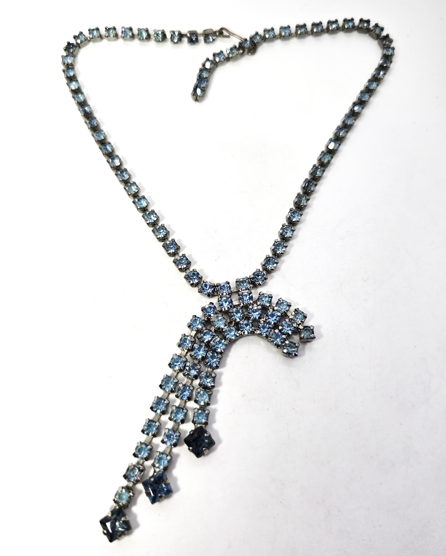 Blue Waterfall vintage rhinestone mid century statement necklace