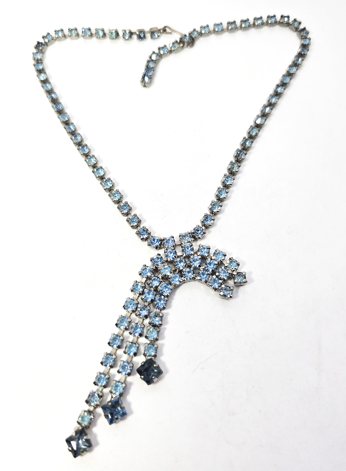 Blue Waterfall vintage rhinestone mid century statement necklace