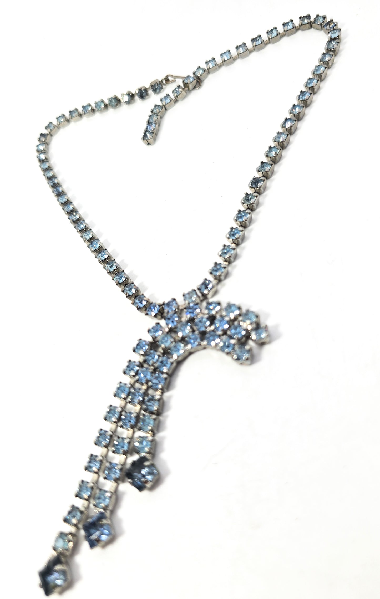 Blue Waterfall vintage rhinestone mid century statement necklace