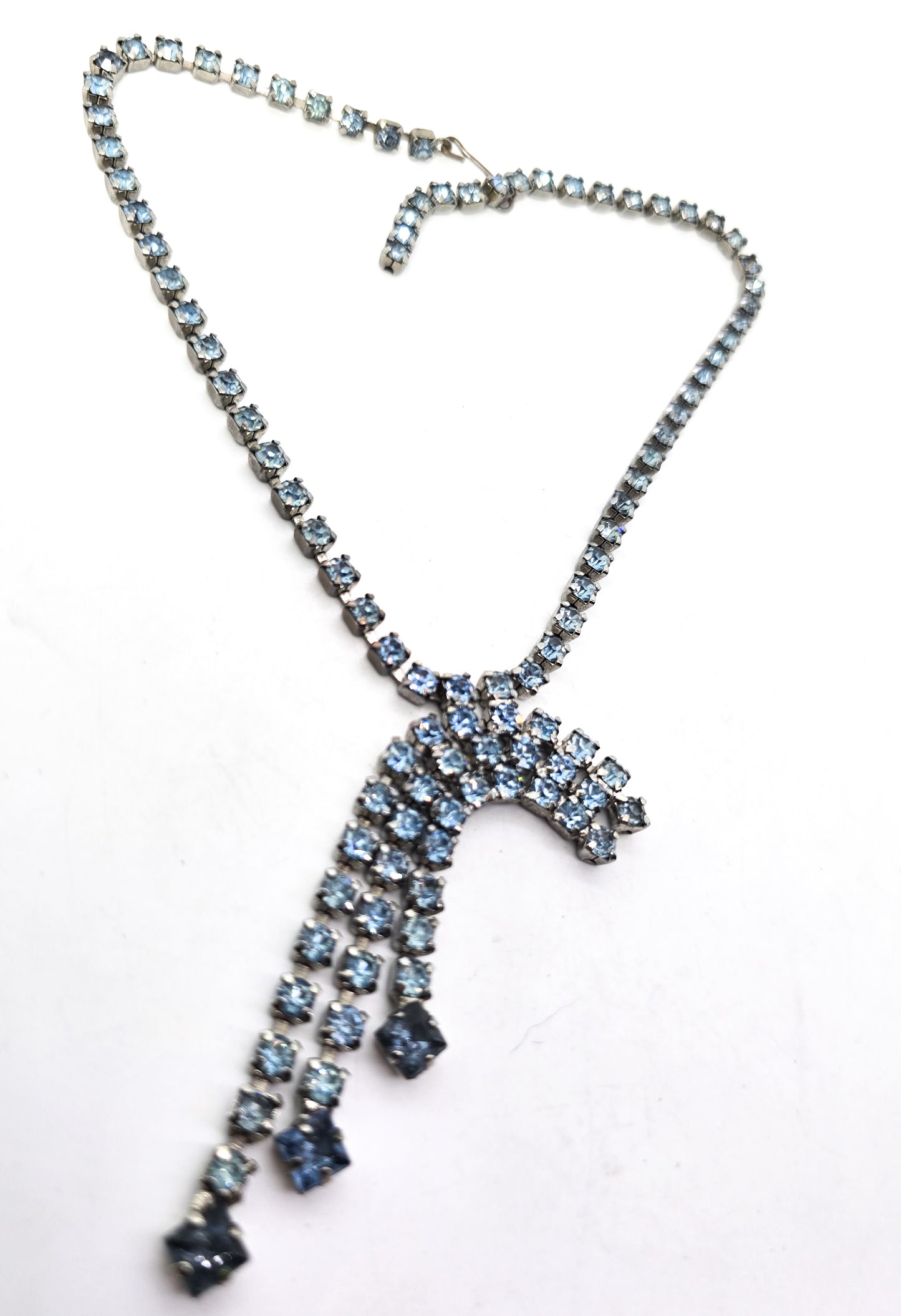 Blue Waterfall vintage rhinestone mid century statement necklace