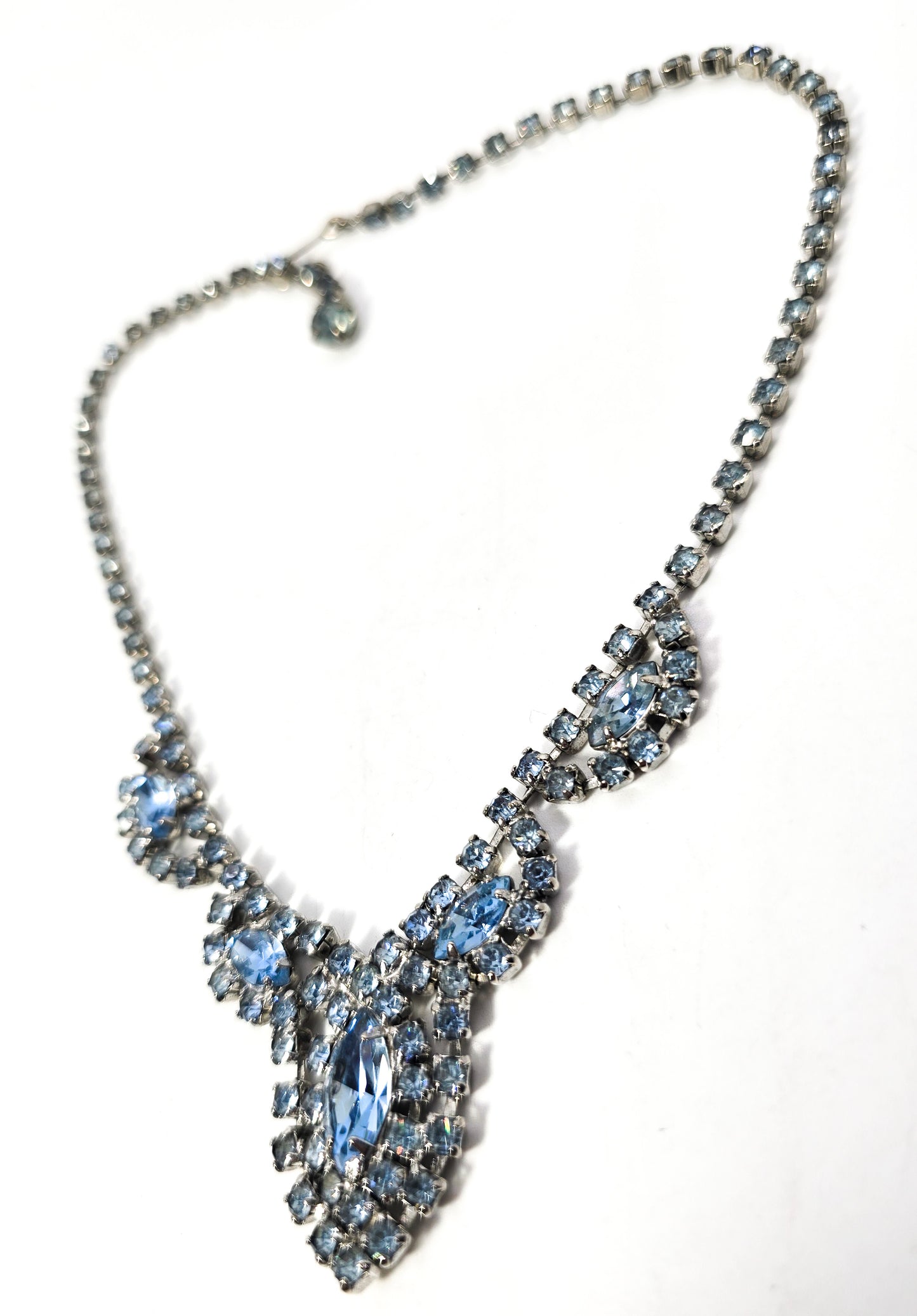 Baby Blue Marquis vintage rhinestone collar mid century statement necklace