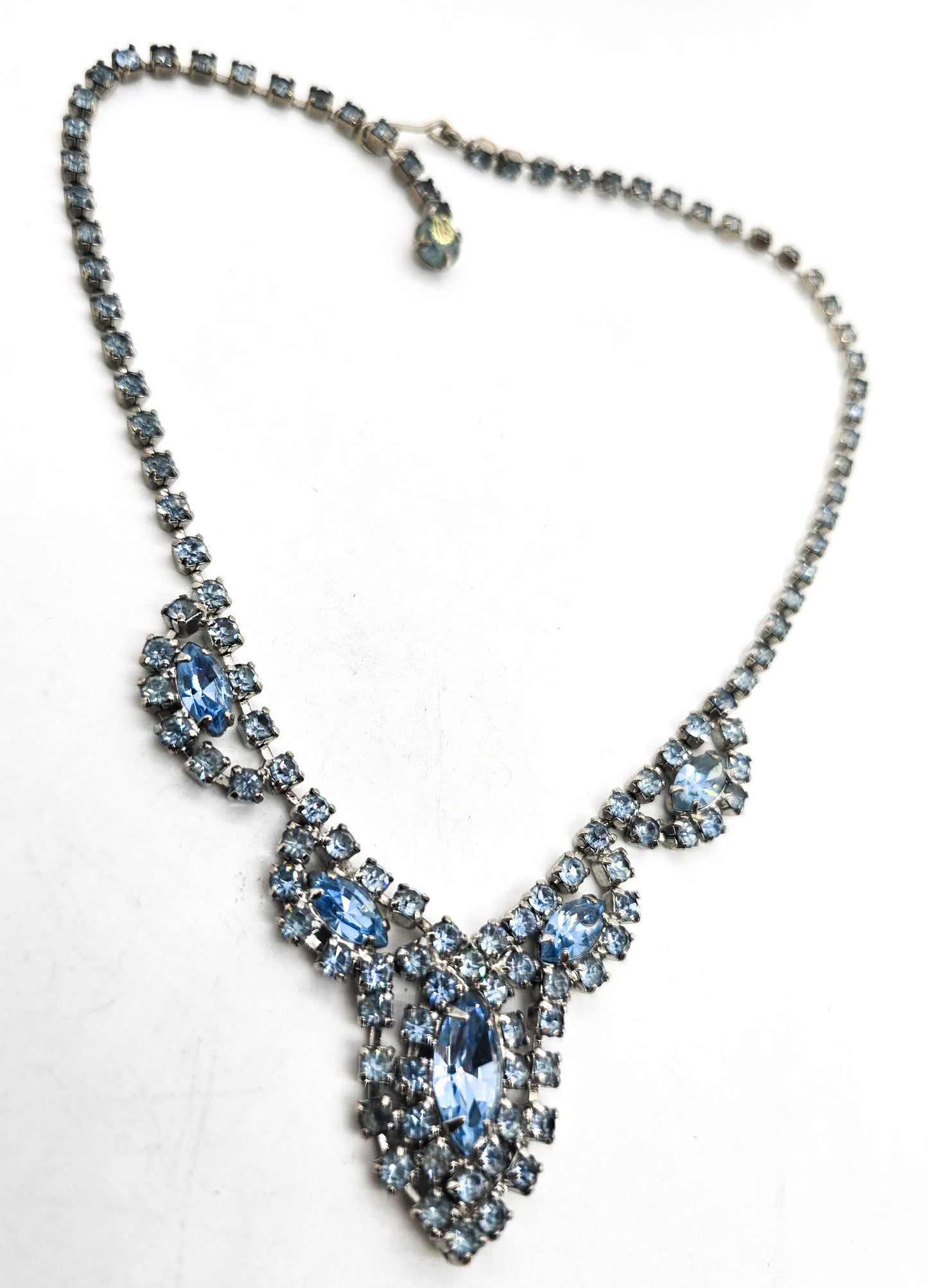 Baby Blue Marquis vintage rhinestone collar mid century statement necklace
