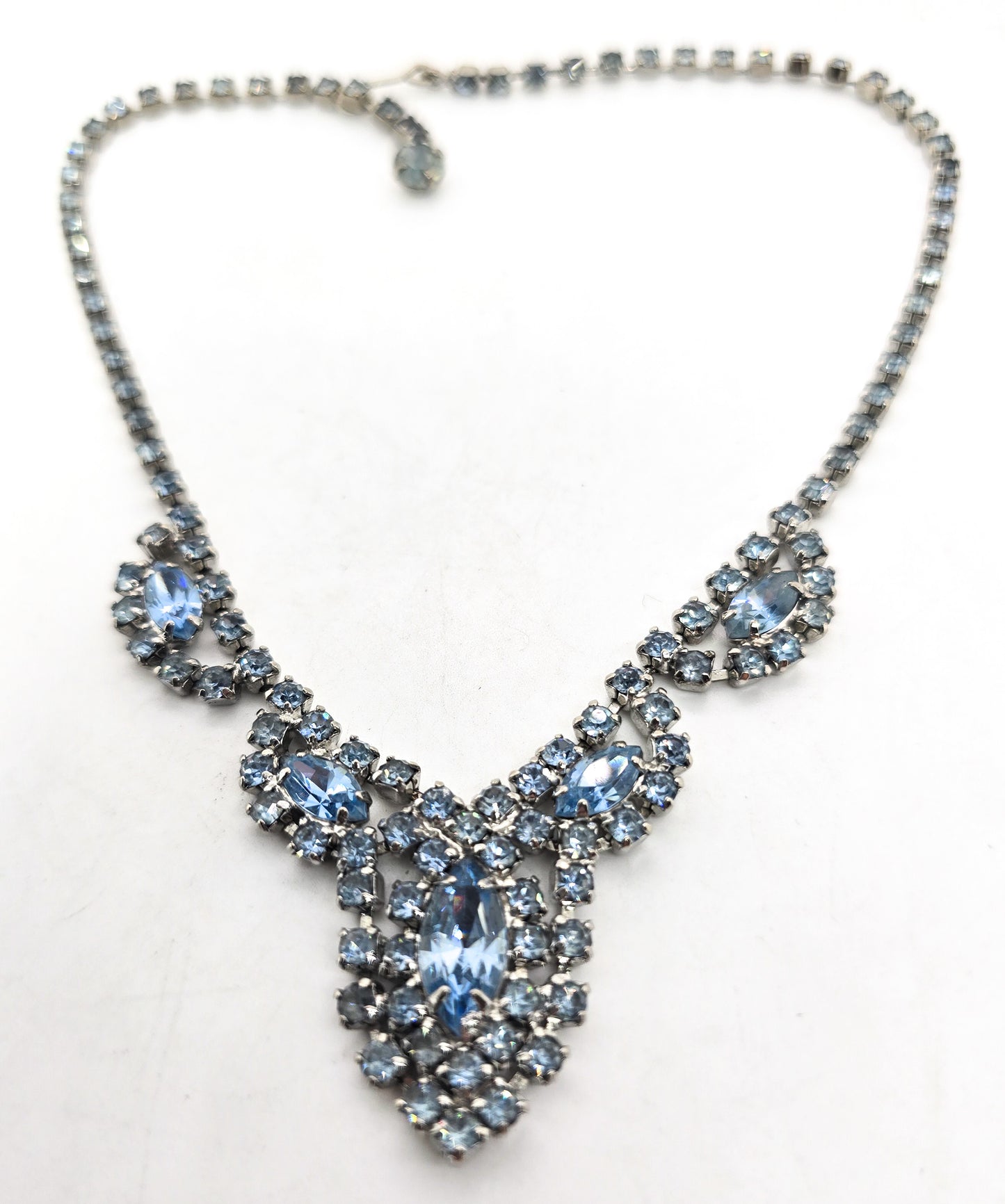 Baby Blue Marquis vintage rhinestone collar mid century statement necklace