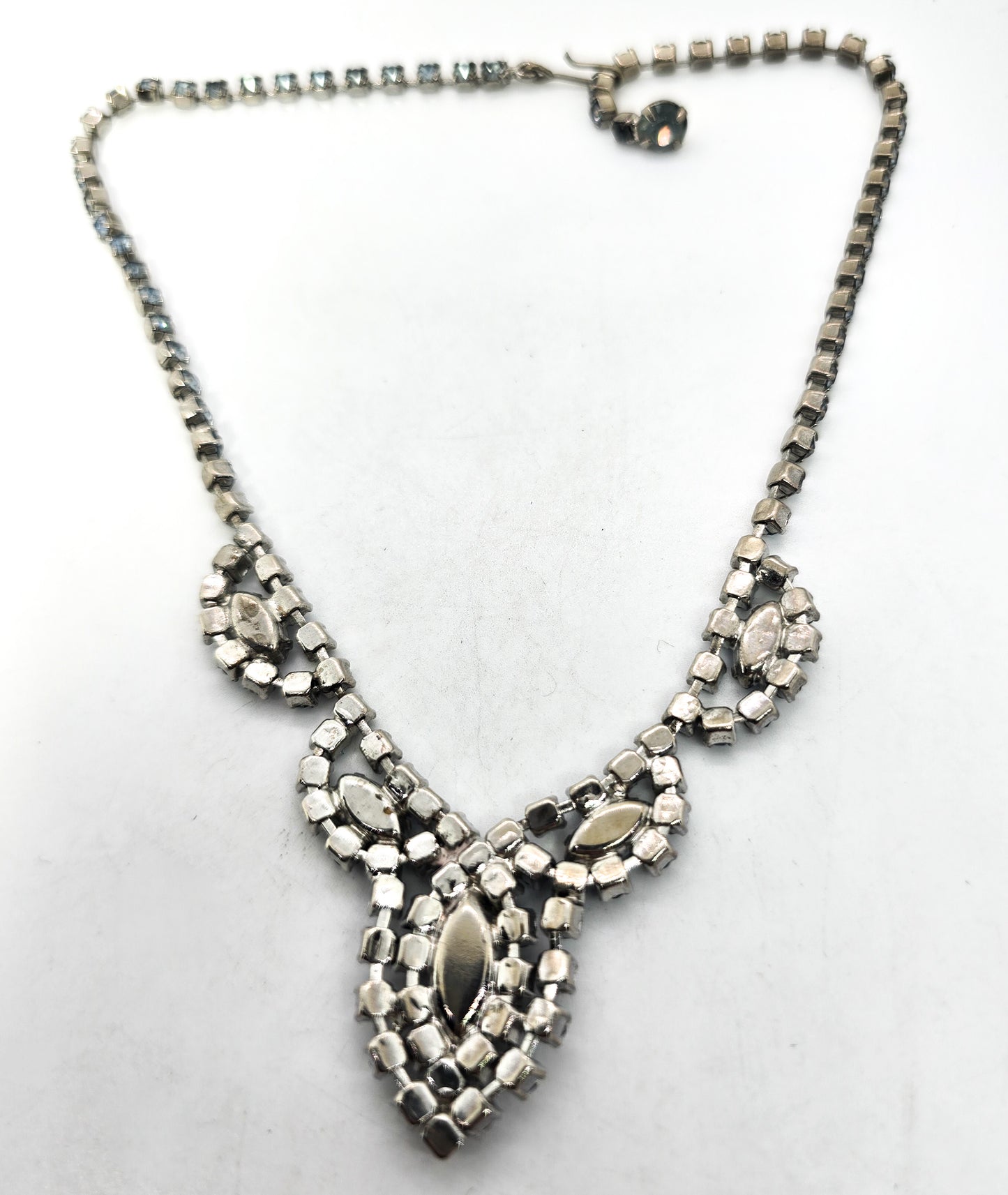 Baby Blue Marquis vintage rhinestone collar mid century statement necklace