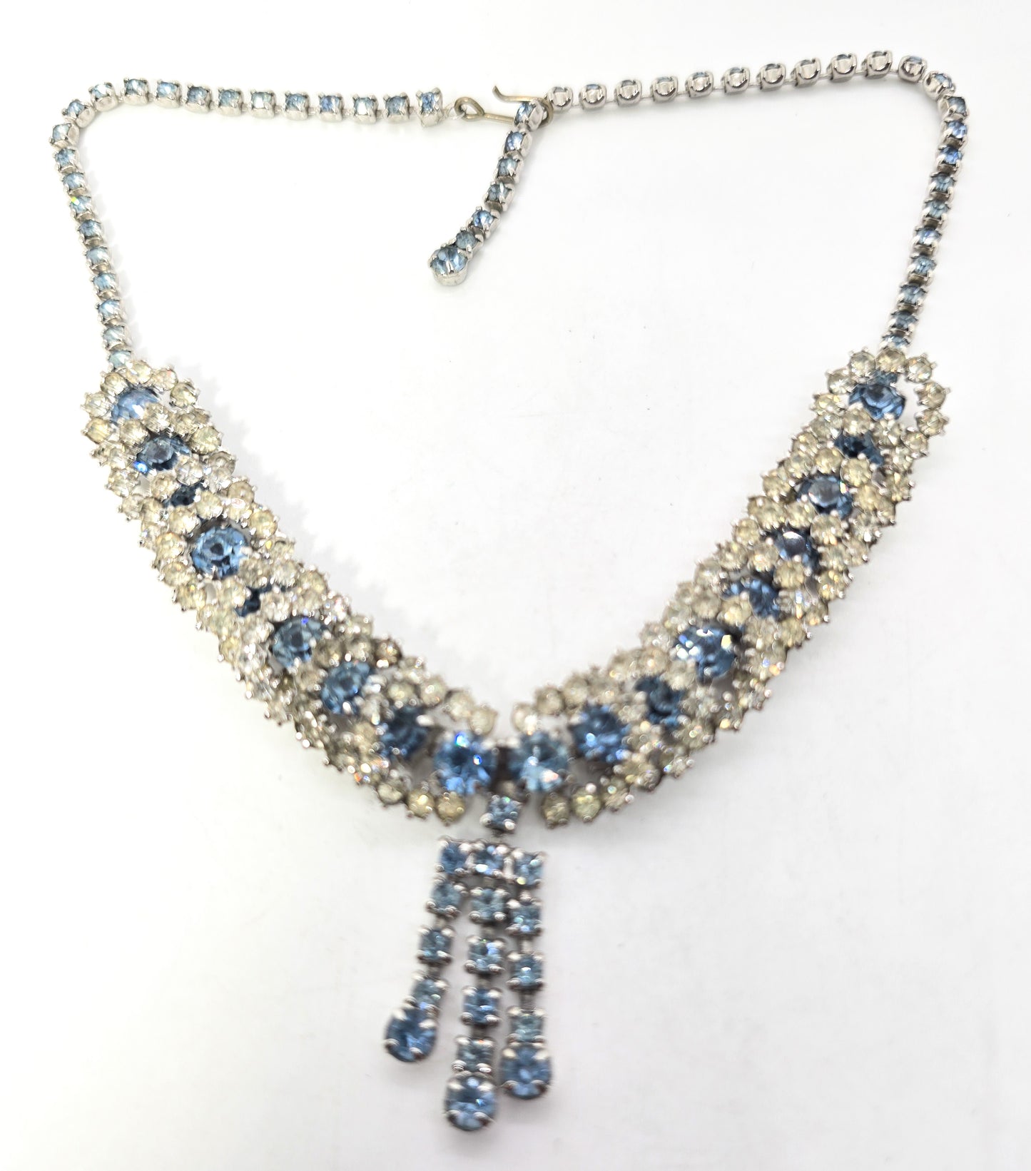 Scalloped halo Baby Blue vintage rhinestone collar mid century statement necklace