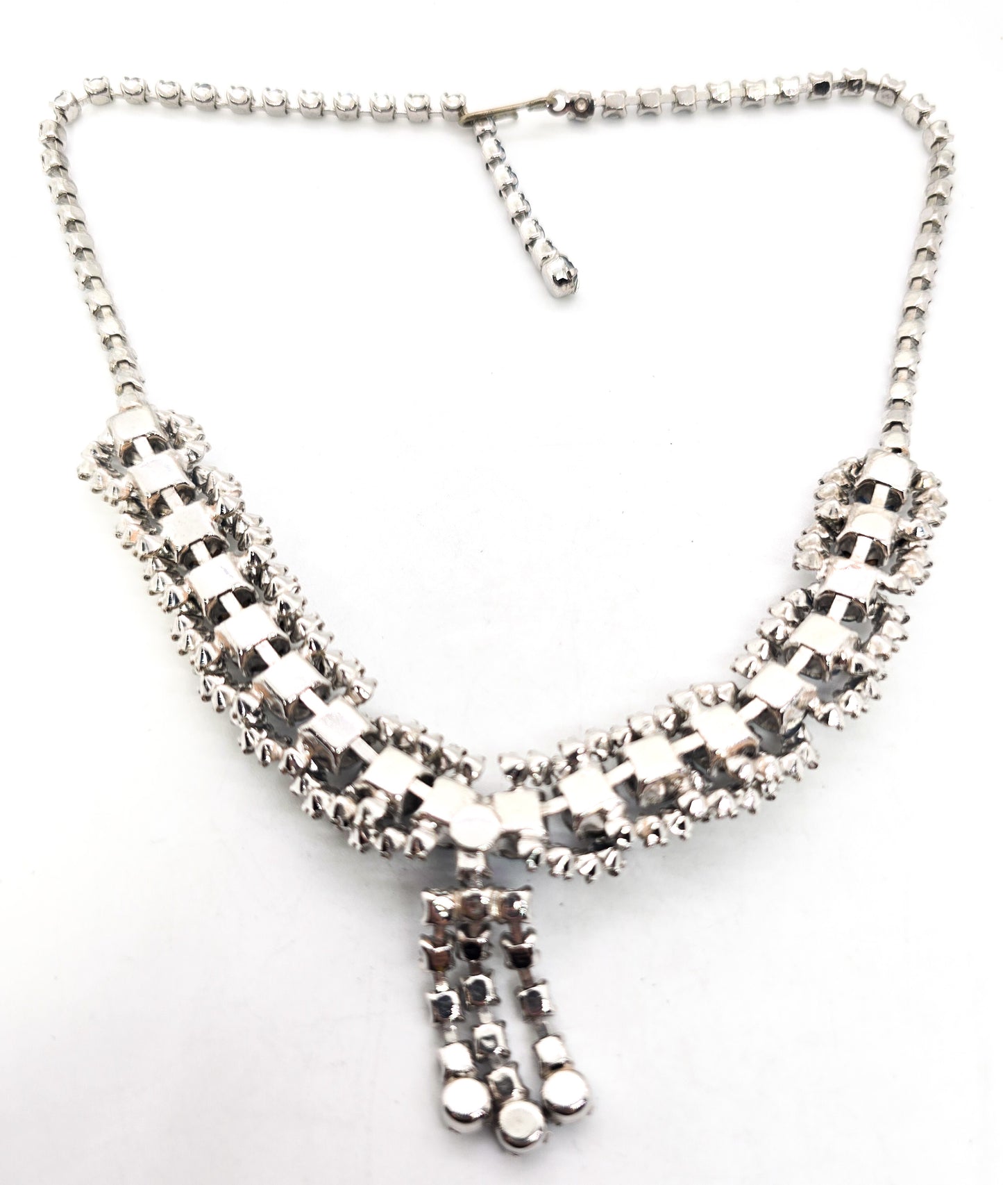 Scalloped halo Baby Blue vintage rhinestone collar mid century statement necklace