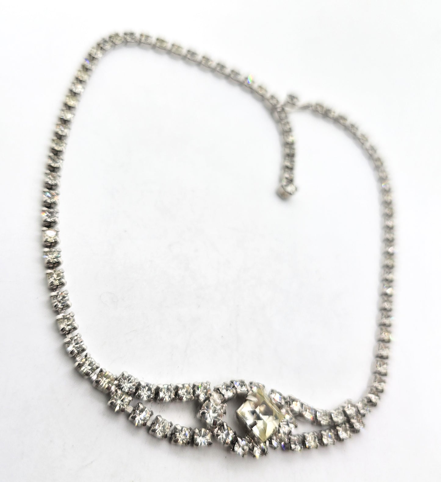 Clear princess cut rhinestone eye vintage mid century choker necklace