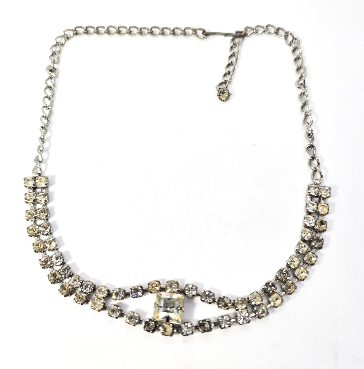 Clear Square cut rhinestone chain vintage mid century choker necklace