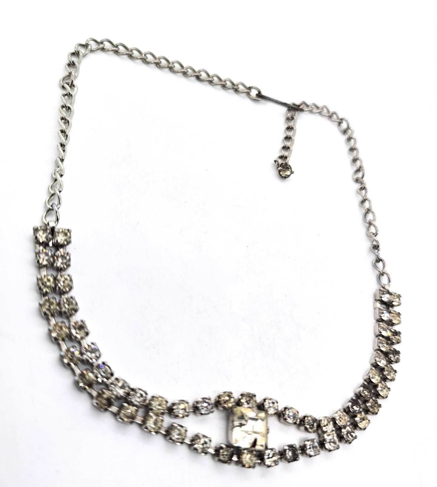 Clear Square cut rhinestone chain vintage mid century choker necklace