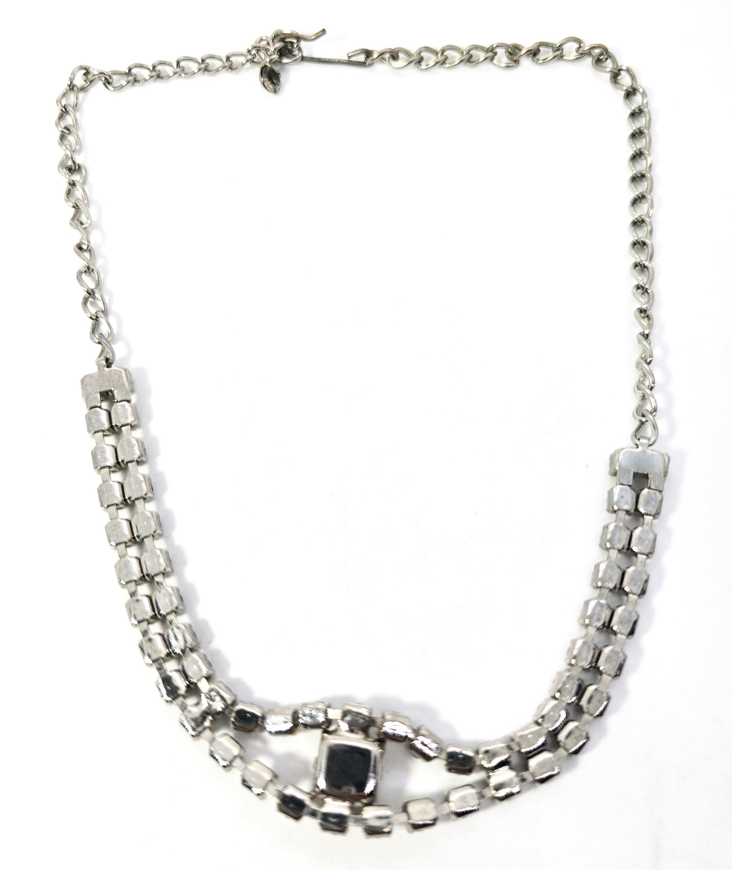 Clear Square cut rhinestone chain vintage mid century choker necklace