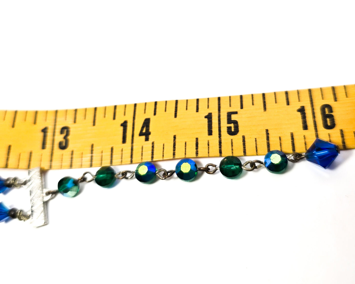 Green and blue Austrian crystal Aurora Borealis vintage two strand beaded necklace