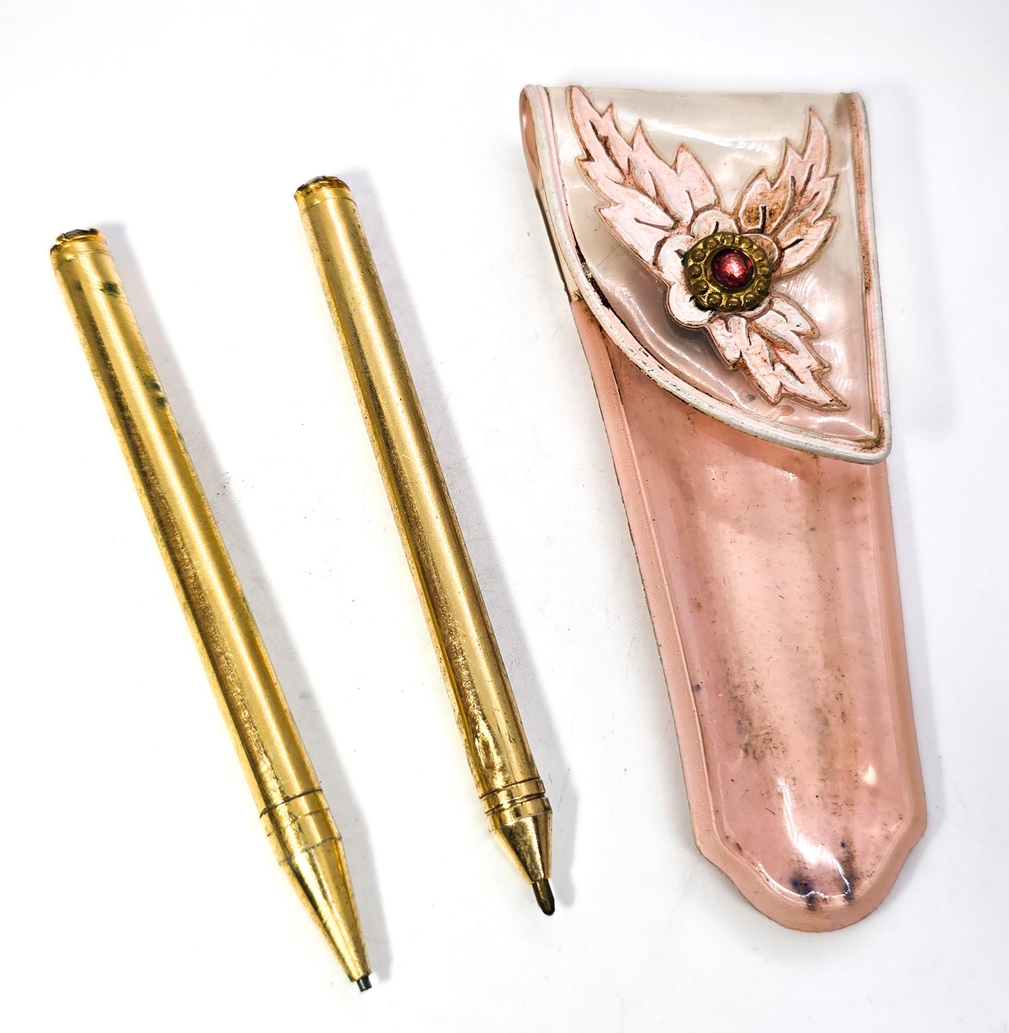 Vintage Mid Century Pen Mechanical Pencil rhinestone Top Purse Stationary set