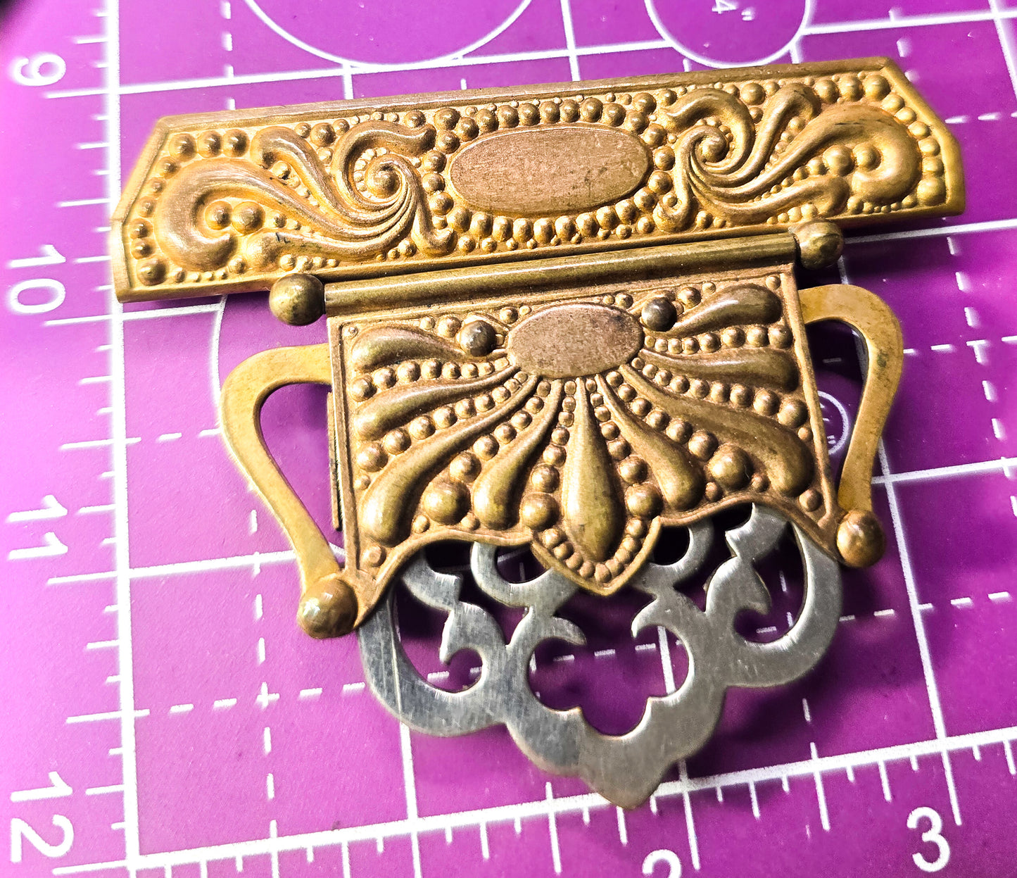 Victorian antique Cartouche photo Album Book Clasp latch Pat Jun 6 1882 #10133