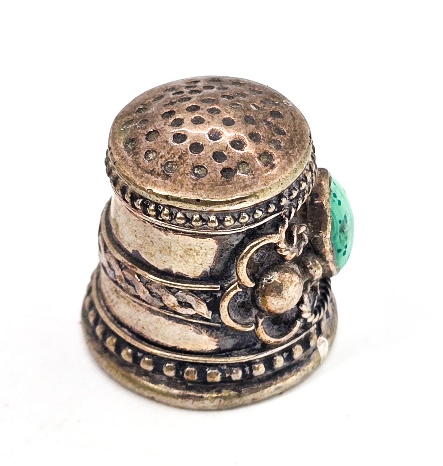 Banded Malachite sterling silver 900 vintage gemstone sewing thimble