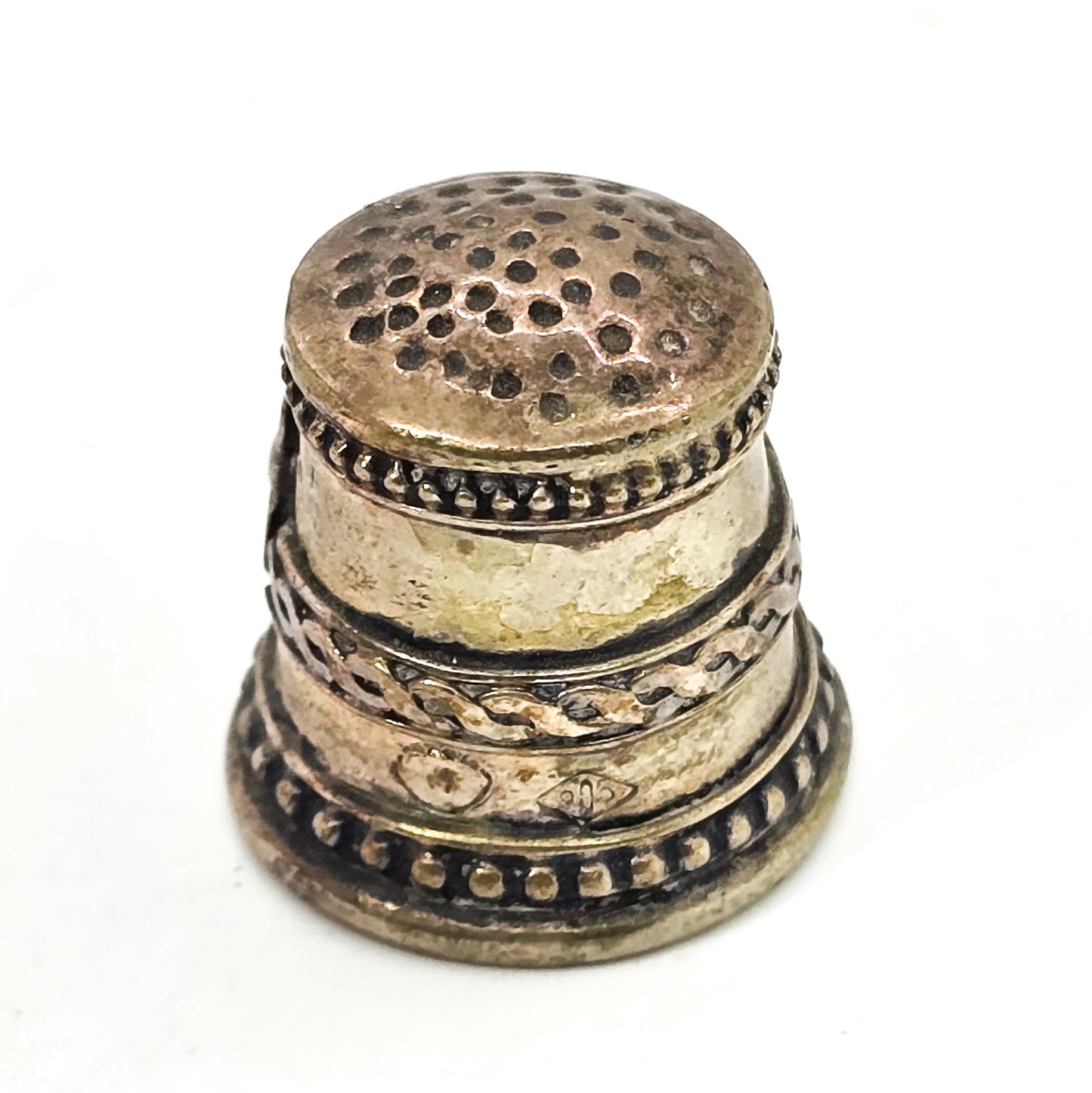 Banded Malachite sterling silver 900 vintage gemstone sewing thimble