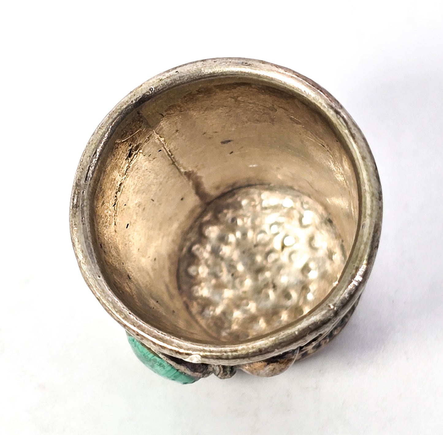 Banded Malachite sterling silver 900 vintage gemstone sewing thimble