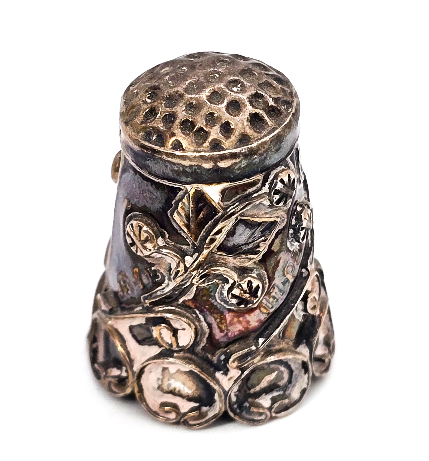 Taxco Mexico sterling silver vintage embossed flower sewing thimble IM-05