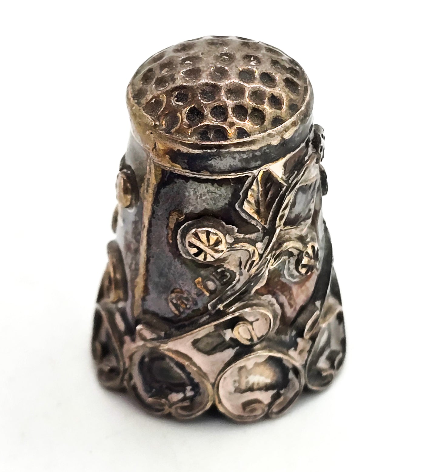 Taxco Mexico sterling silver vintage embossed flower sewing thimble IM-05