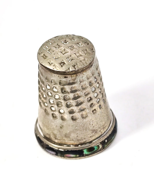 Mexico alpaca silver vintage embossed abalone shell sewing thimble